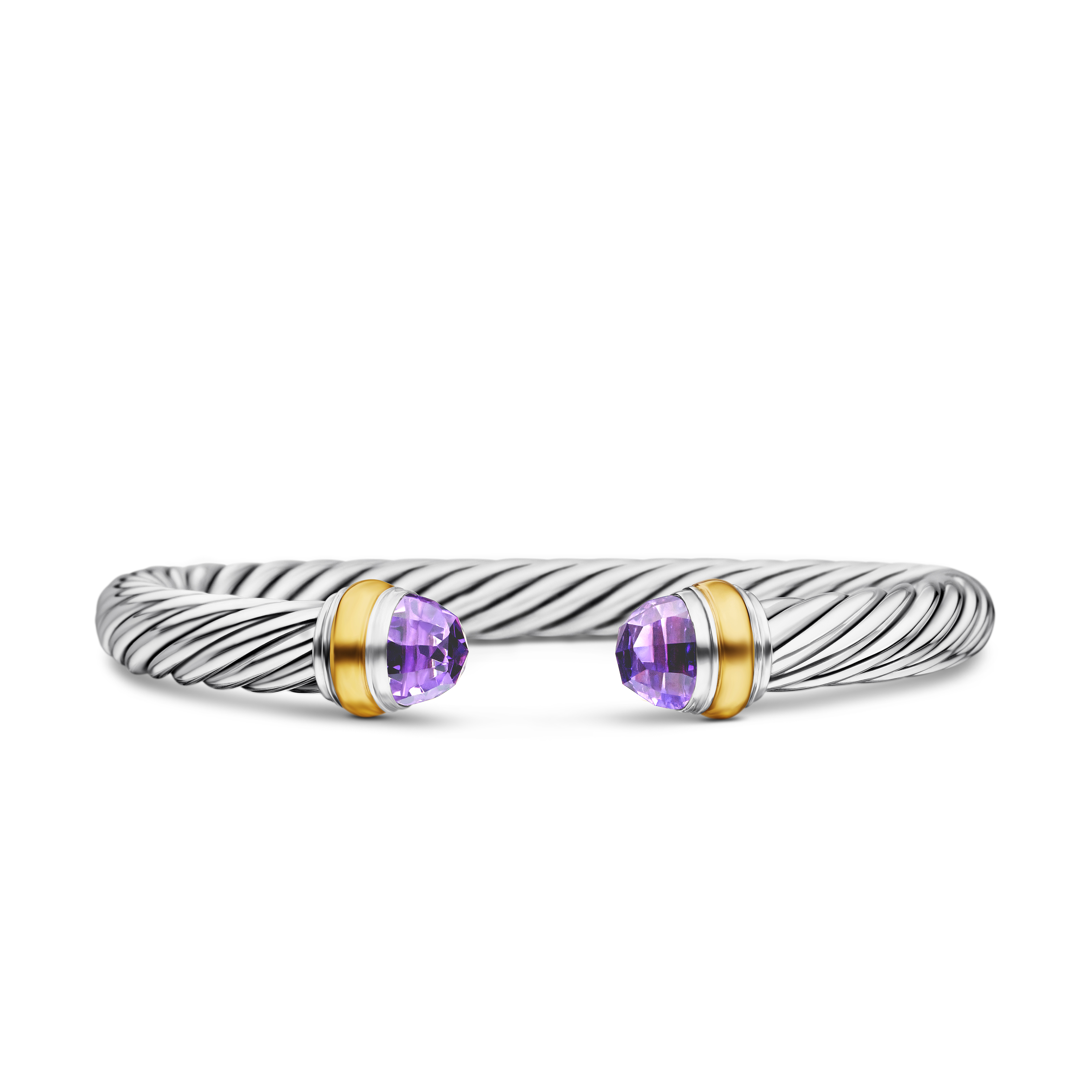 Classic Cable Bracelet in Sterling Silver with 14K Yellow Gold and Amethyst, 7mm Classic Cable Bracelet in Sterling Silver with 14K Yellow Gold and Amethyst, 7mm
