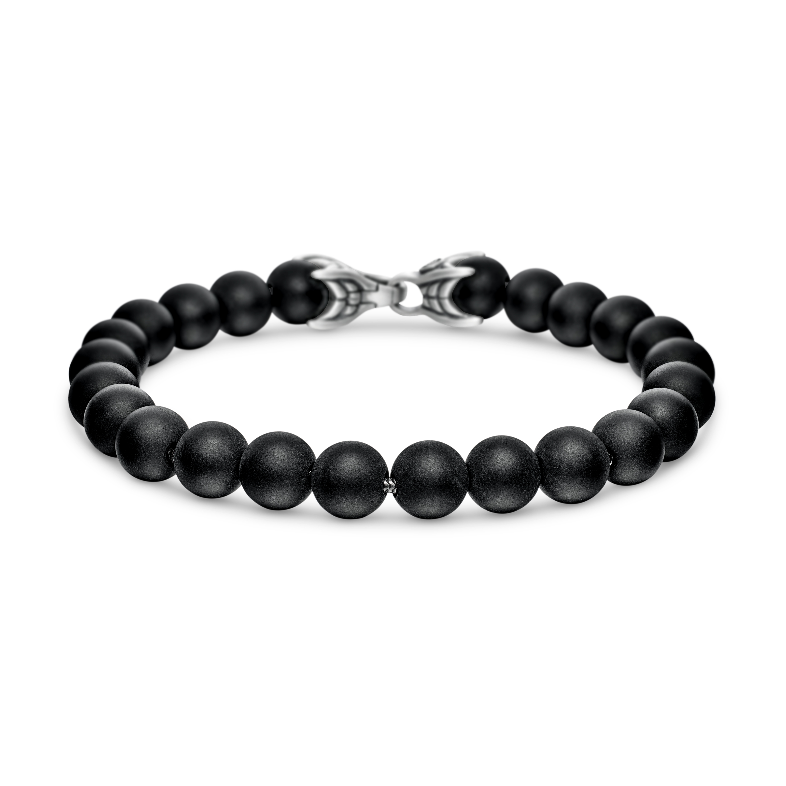 8 mm Spiritual Beads Bracelet in Sterling Silver with Black Onyx
