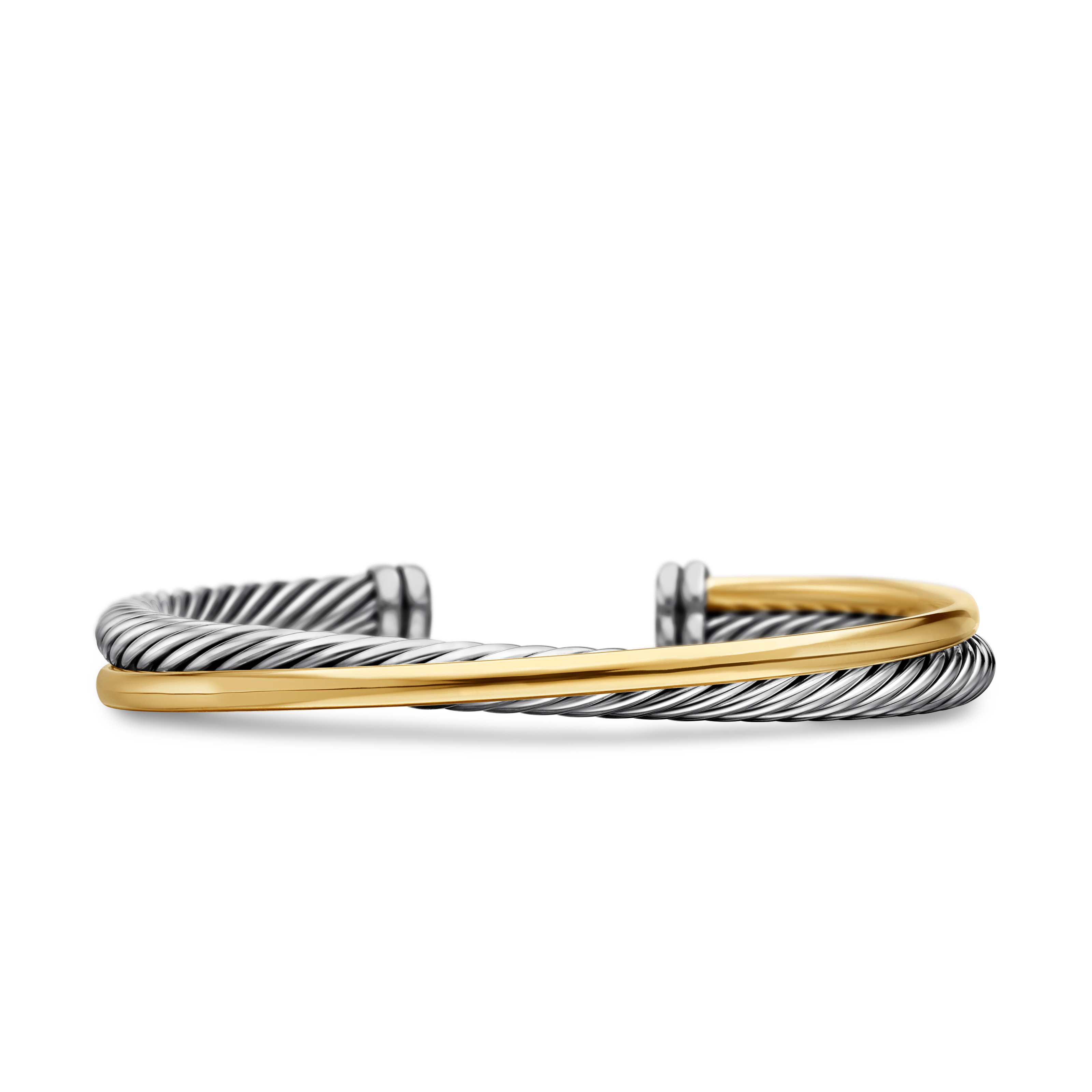Crossover Two Row Cuff Bracelet in Sterling Silver with 18K Yellow Gold, 5mm Crossover Two Row Cuff Bracelet in Sterling Silver with 18K Yellow Gold, 5mm