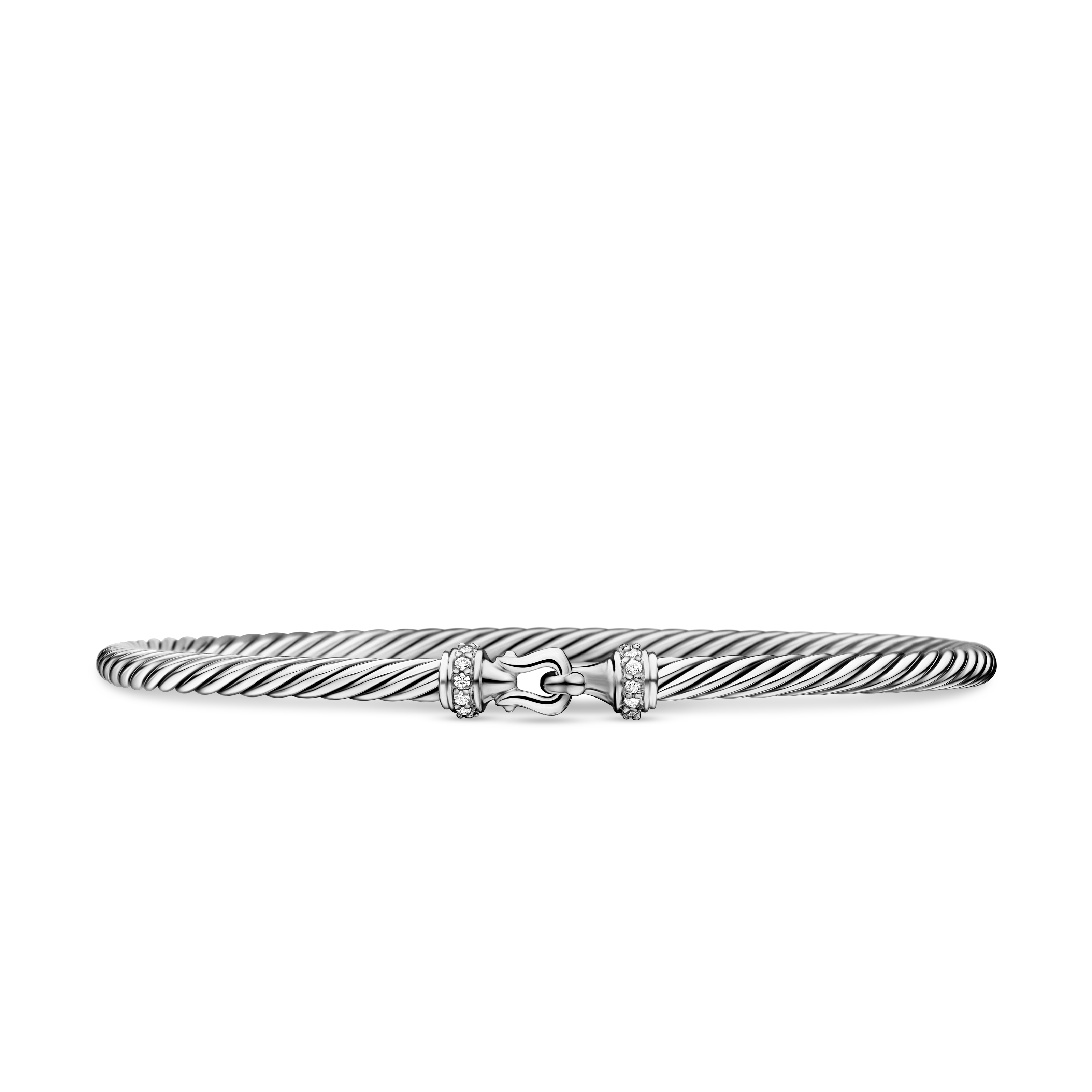Buckle Classic Cable Bracelet in Sterling Silver with Diamonds, 3mm