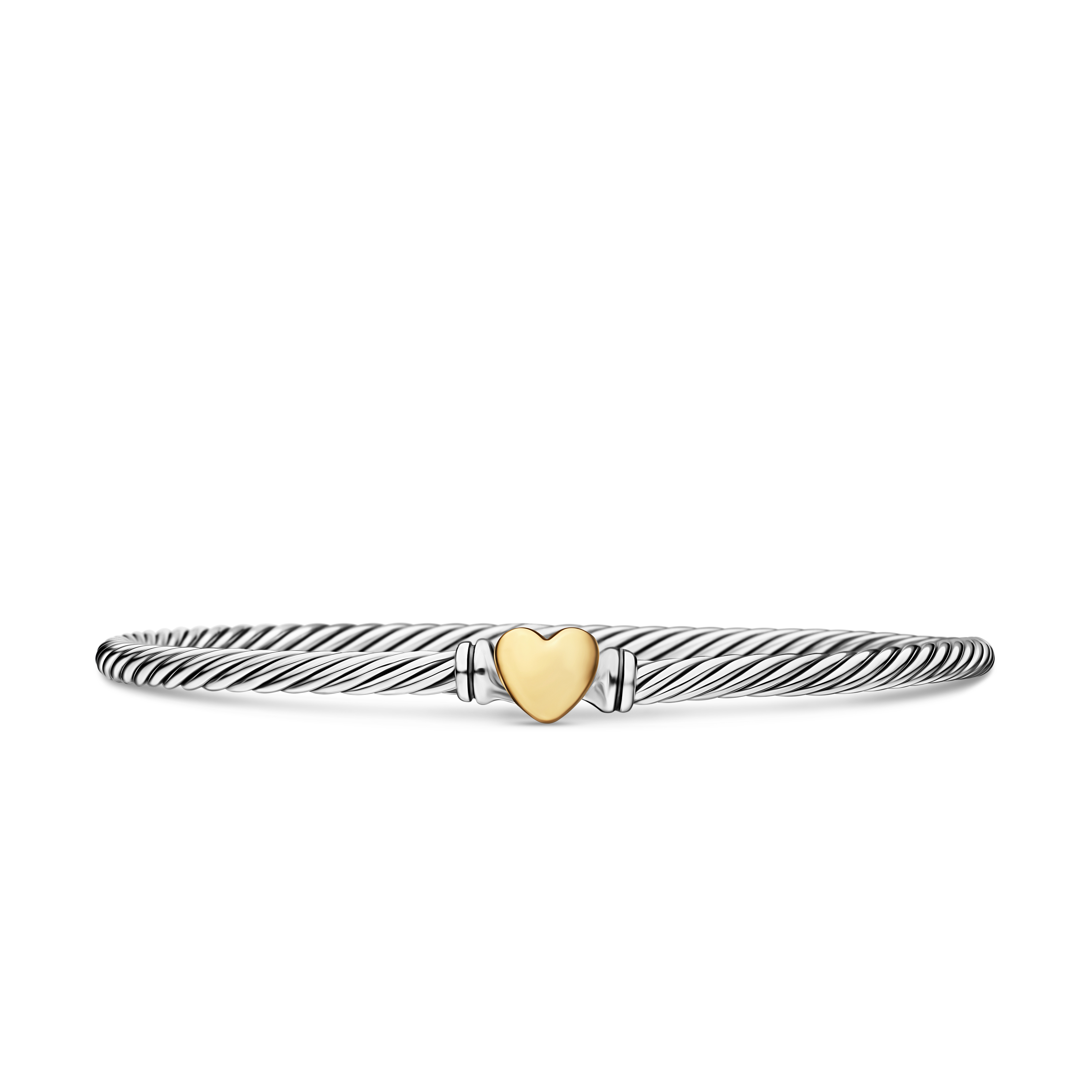 Cable Collectibles® Heart Bracelet in Sterling Silver with 18K Yellow Gold, 3mm Cable Collectibles® Heart Bracelet in Sterling Silver with 18K Yellow Gold, 3mm