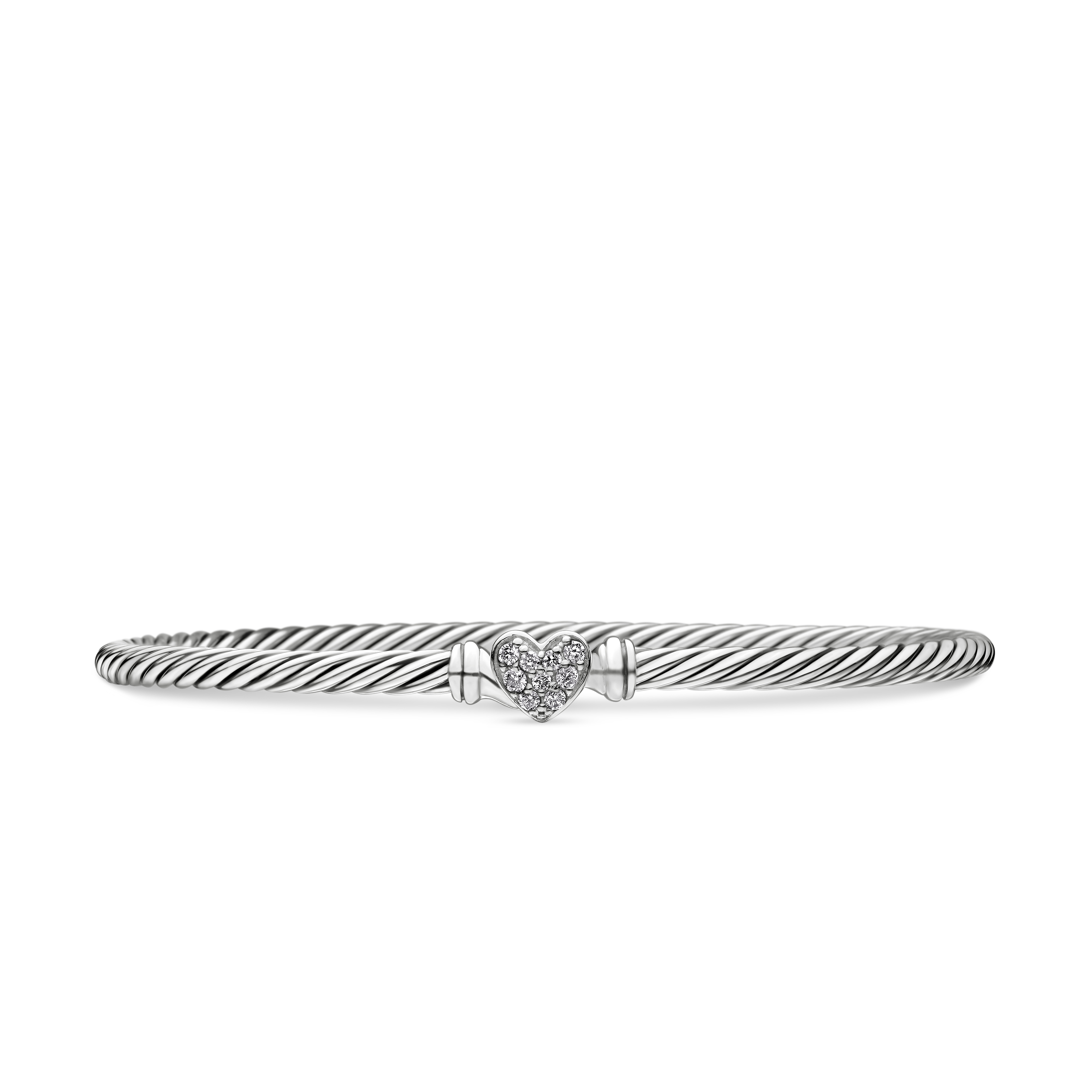 3mm Cable Heart Bracelet in Sterling Silver with Diamonds