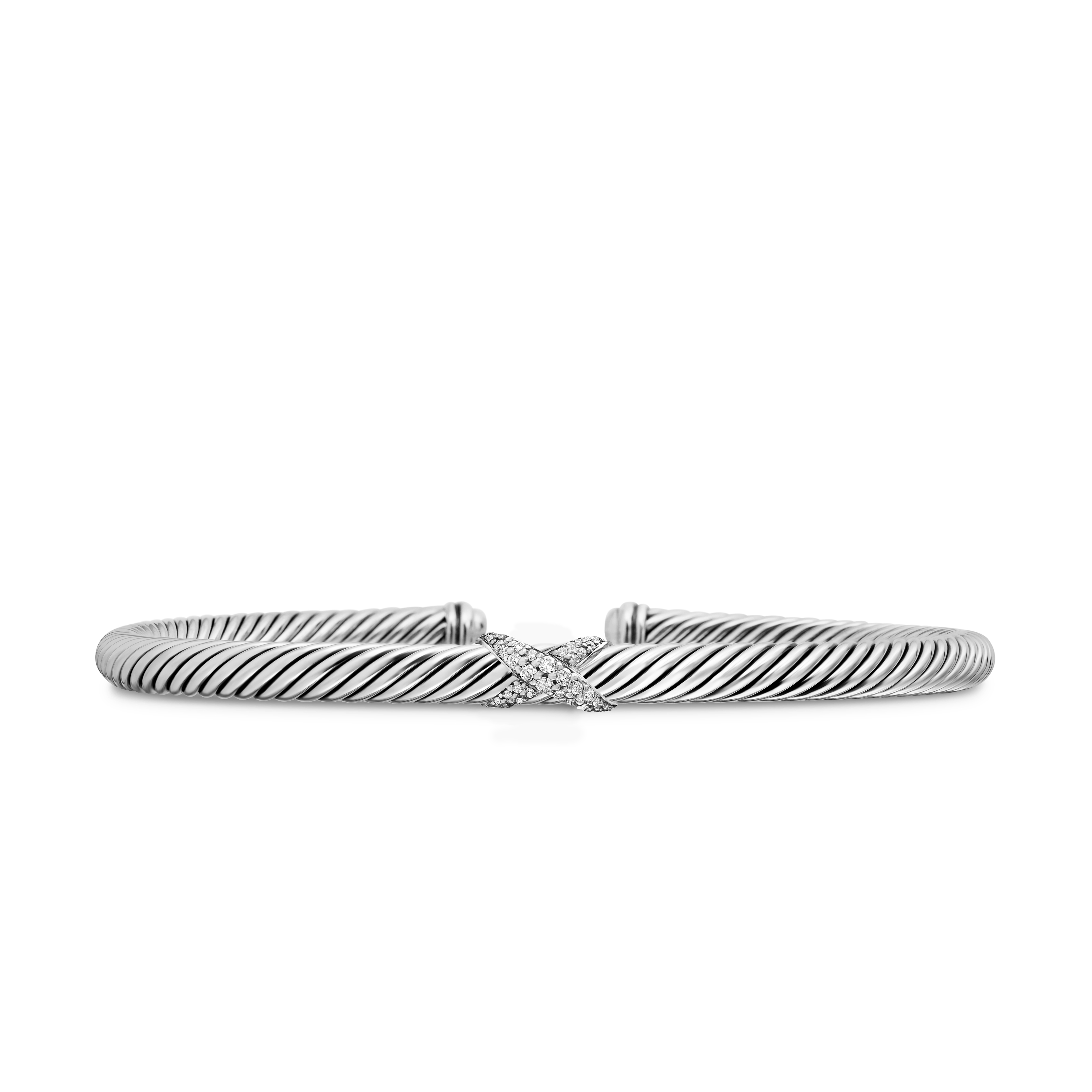 X Classic Cable Station Bracelet in Sterling Silver with Diamonds, 4mm X Classic Cable Station Bracelet in Sterling Silver with Diamonds, 4mm