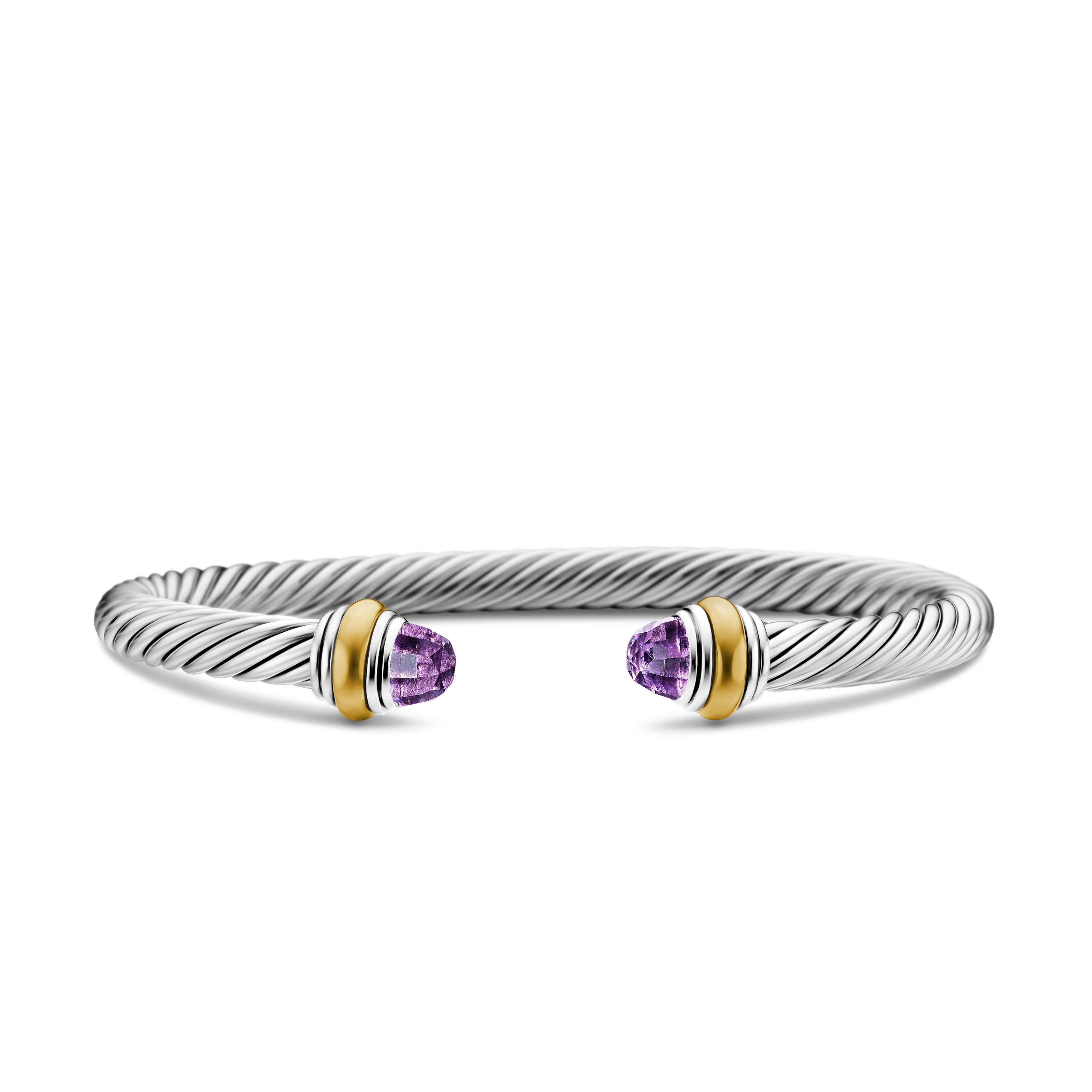 Classic Cable Bracelet in Sterling Silver with 14K Yellow Gold and Amethyst, 5mm Classic Cable Bracelet in Sterling Silver with 14K Yellow Gold and Amethyst, 5mm