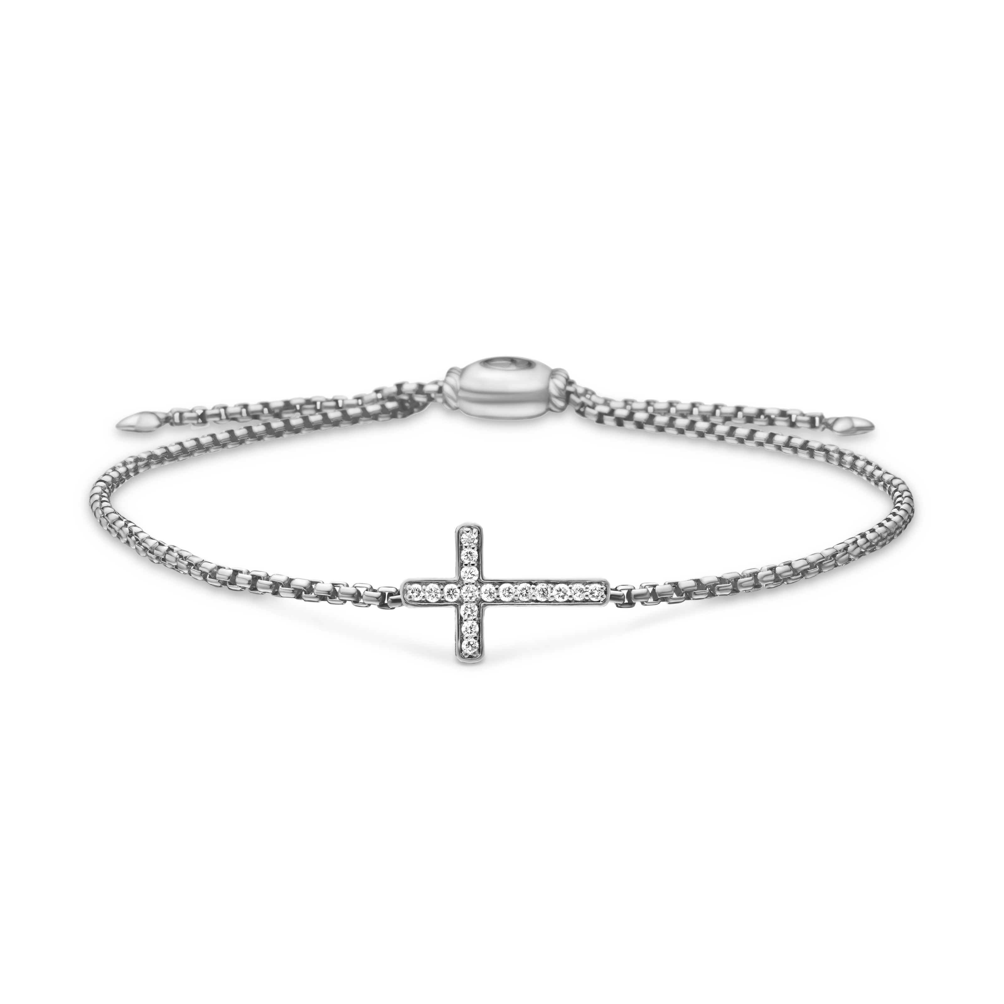 Petite Pavé Cross Chain Bracelet in Sterling Silver with Diamonds, 1.7mm Petite Pavé Cross Chain Bracelet in Sterling Silver with Diamonds, 1.7mm