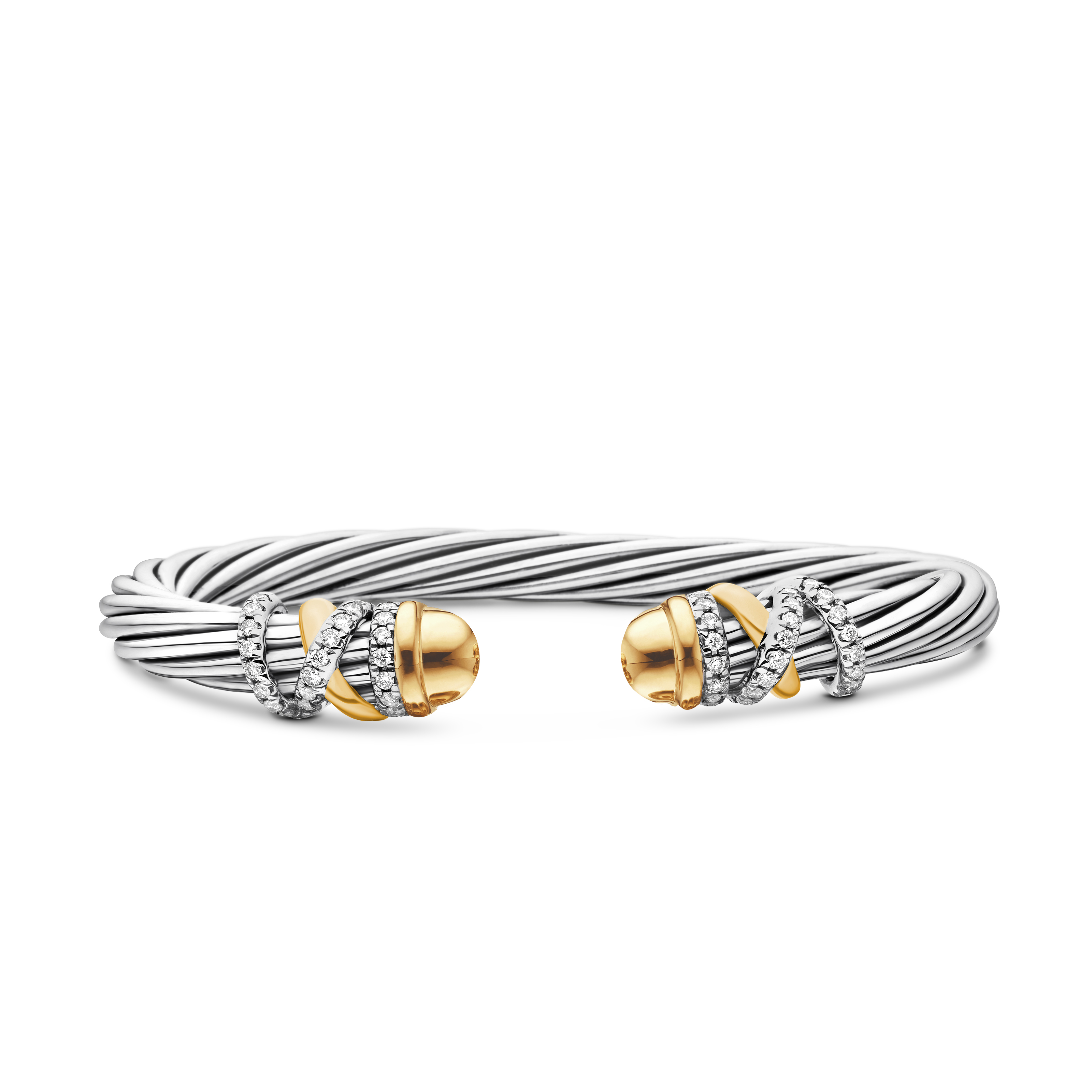 Helena Bracelet in Sterling Silver with 18K Yellow Gold, Gold Domes and Diamonds, 6mm Helena Bracelet in Sterling Silver with 18K Yellow Gold, Gold Domes and Diamonds, 6mm