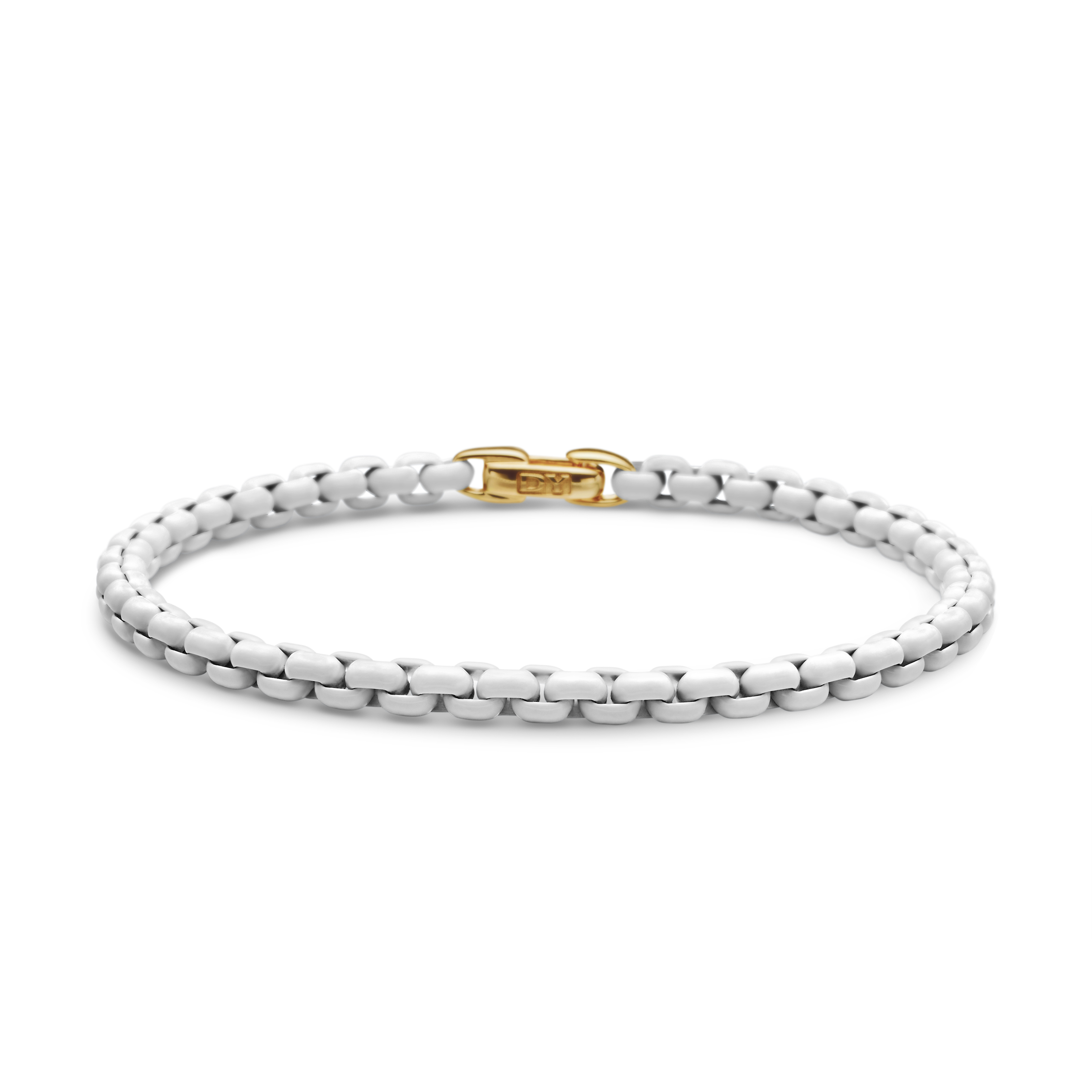 DY Bel Aire Color Box Chain Bracelet in White Acrylic with 14K Yellow Gold Accent, 4mm
