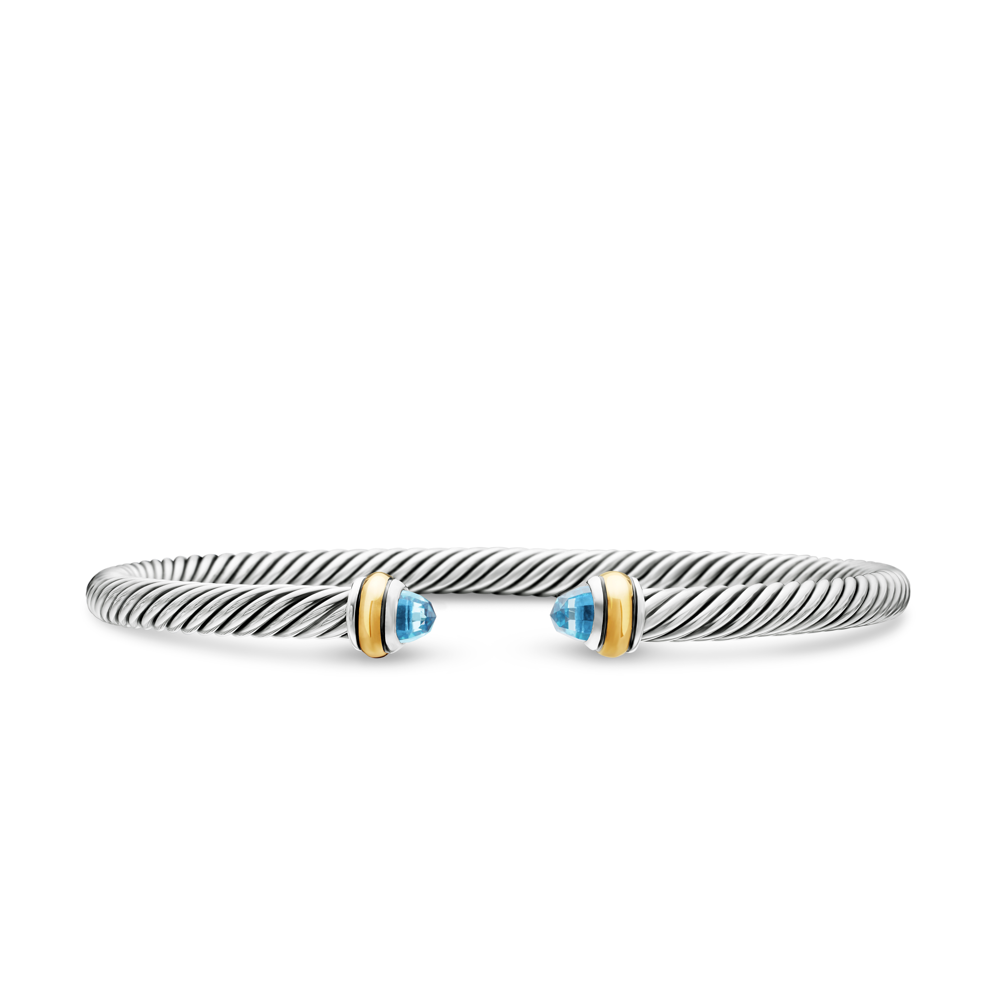Classic Cable Bracelet in Sterling Silver with 18K Yellow Gold and Blue Topaz, 4mm Classic Cable Bracelet in Sterling Silver with 18K Yellow Gold and Blue Topaz, 4mm