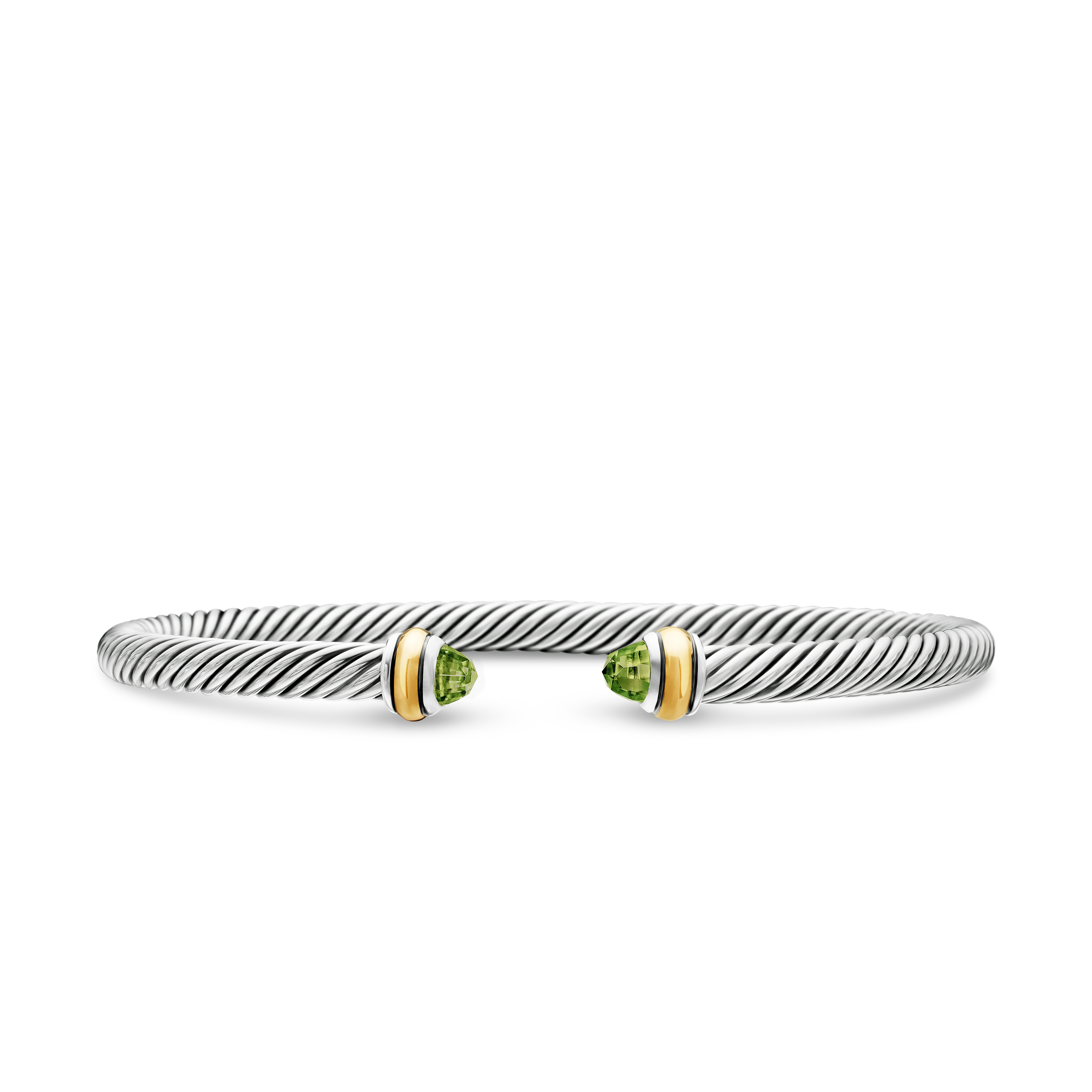 Classic Cable Bracelet in Sterling Silver with 18K Yellow Gold and Peridot, 4mm
