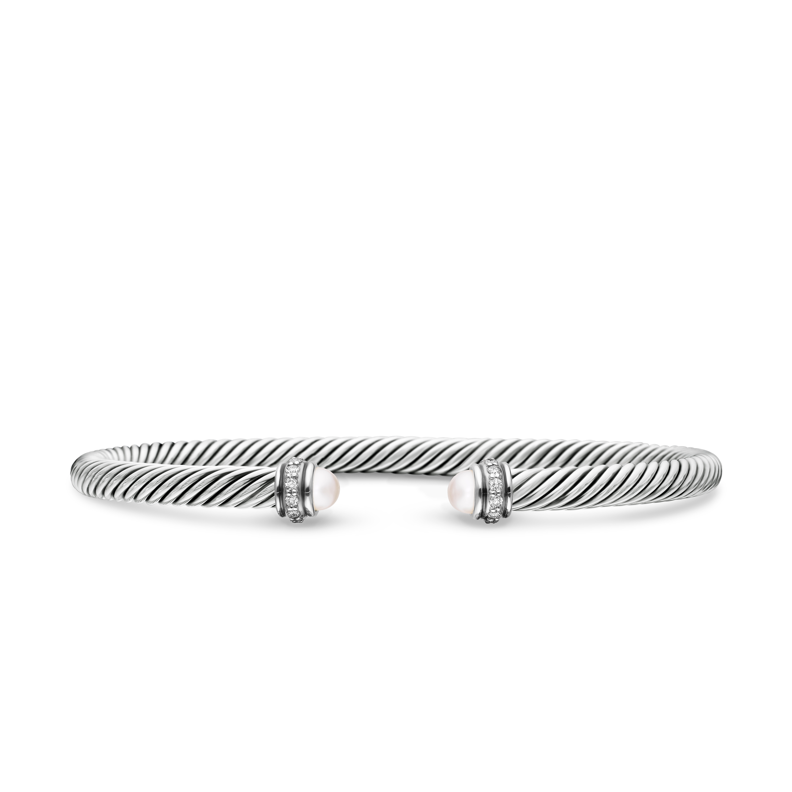 Classic Cable Bracelet in Sterling Silver with Pearls and Diamonds, 4mm Classic Cable Bracelet in Sterling Silver with Pearls and Diamonds, 4mm