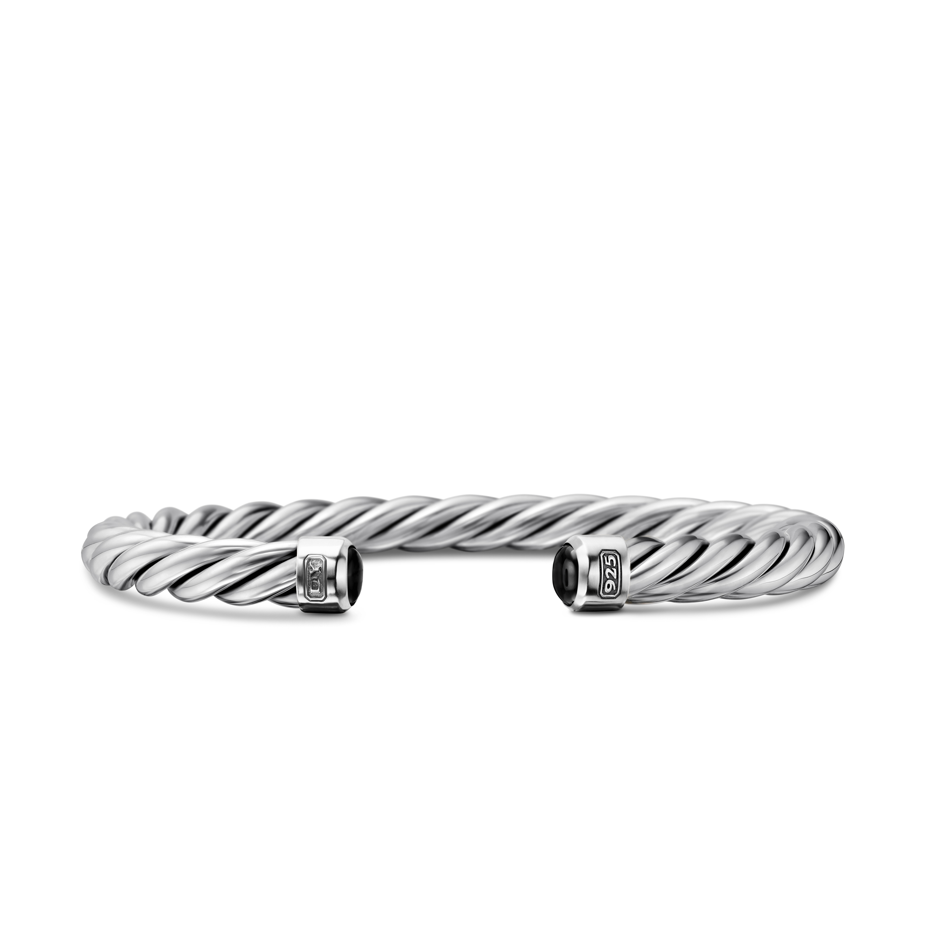 Cable Cuff Bracelet in Sterling Silver with Black Onyx, 6mm Cable Cuff Bracelet in Sterling Silver with Black Onyx, 6mm