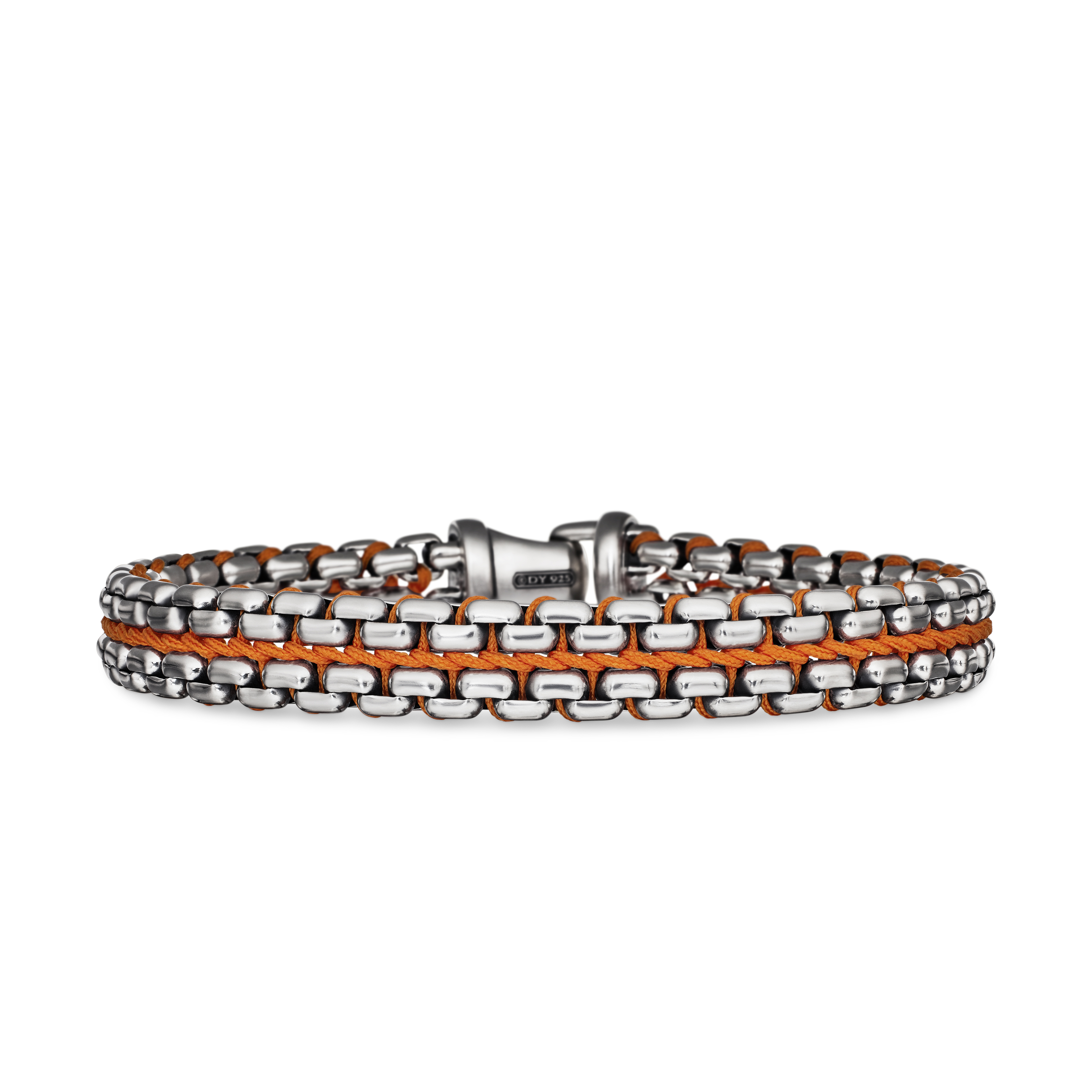 Woven Box Chain Bracelet in Sterling Silver with Orange Nylon, 12mm Woven Box Chain Bracelet in Sterling Silver with Orange Nylon, 12mm