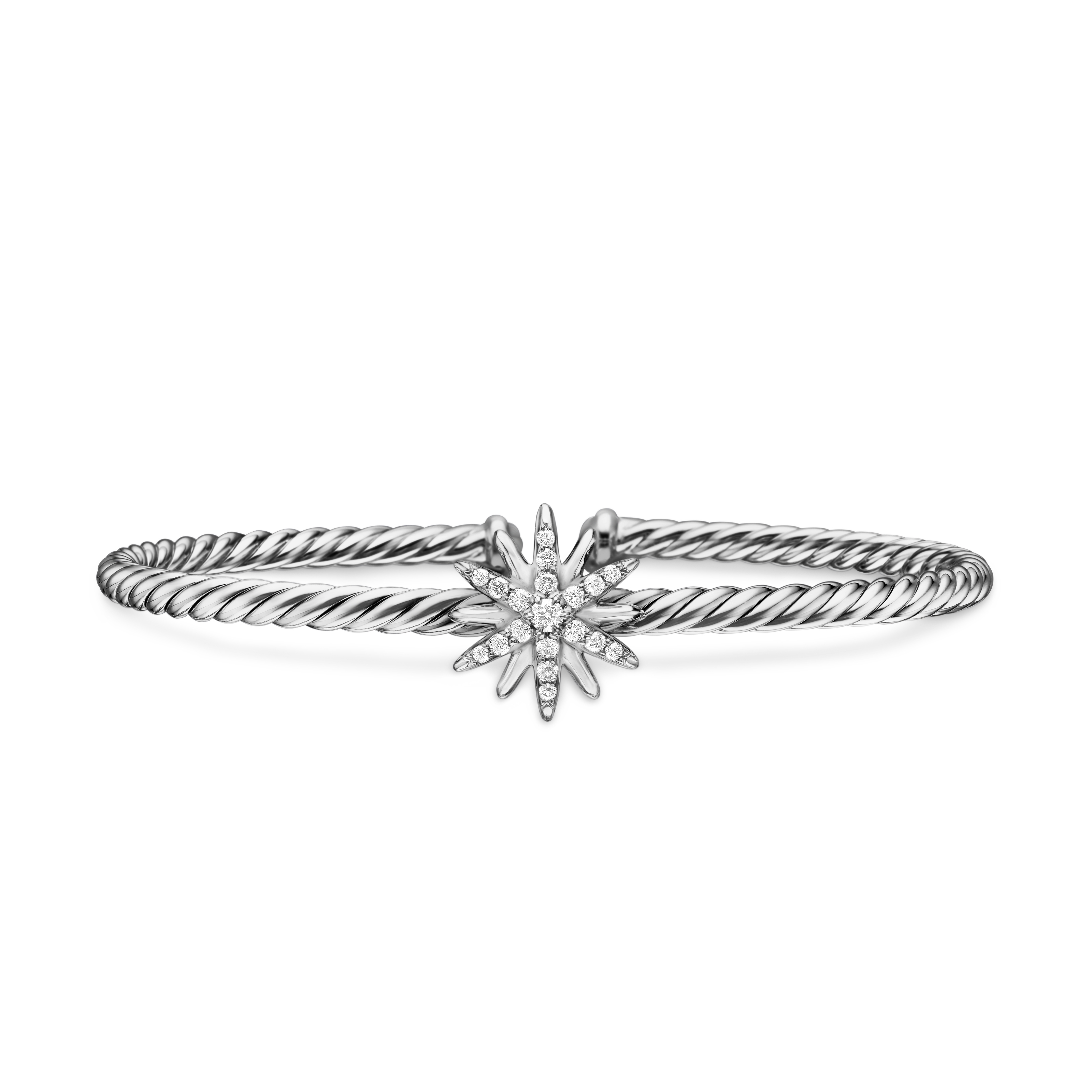 Starburst Center Station Bracelet in Sterling Silver with Diamonds, 3mm Starburst Center Station Bracelet in Sterling Silver with Diamonds, 3mm