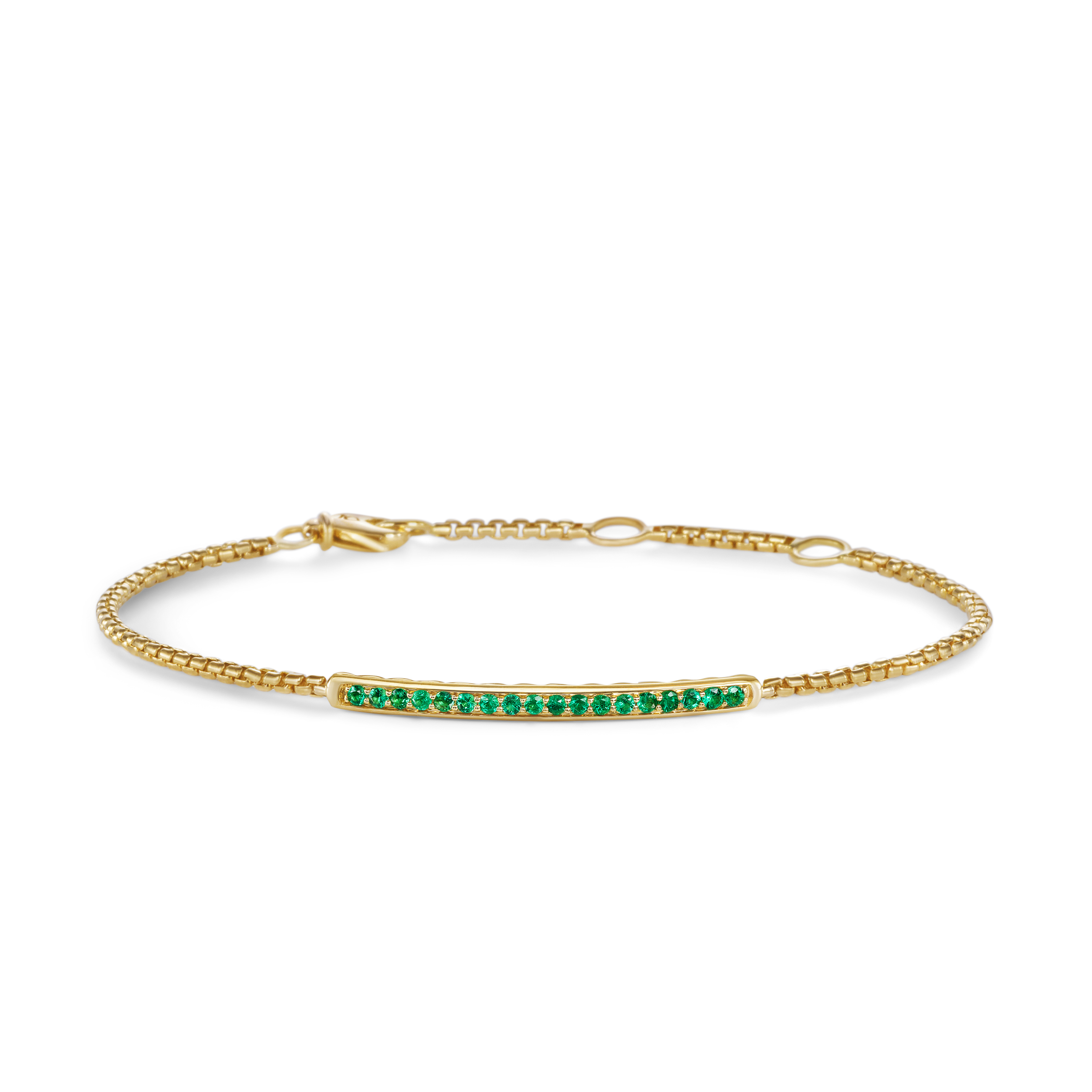 Petite Pavé Bar Bracelet in 18K Yellow Gold with Emeralds, 1.7mm