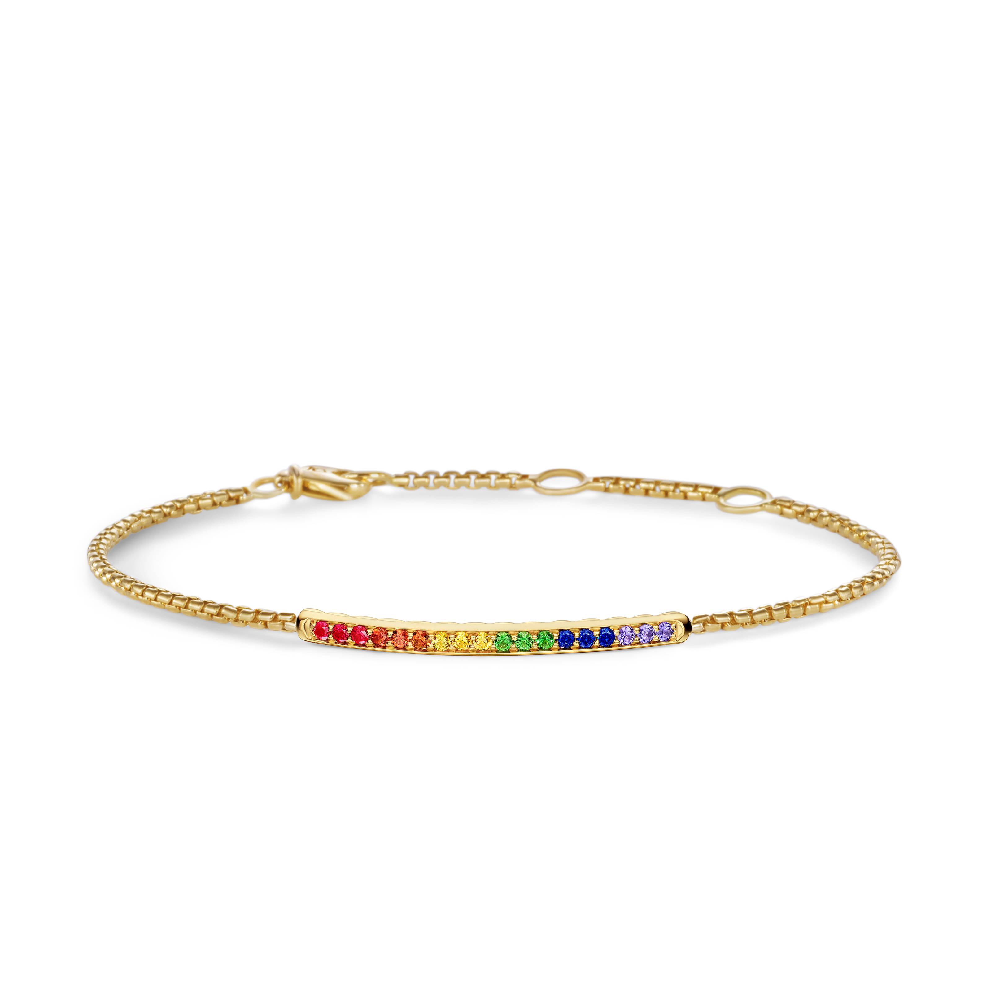 Petite Pavé Bar Bracelet in 18K Yellow Gold with Rainbow Pavé, 1.7mm