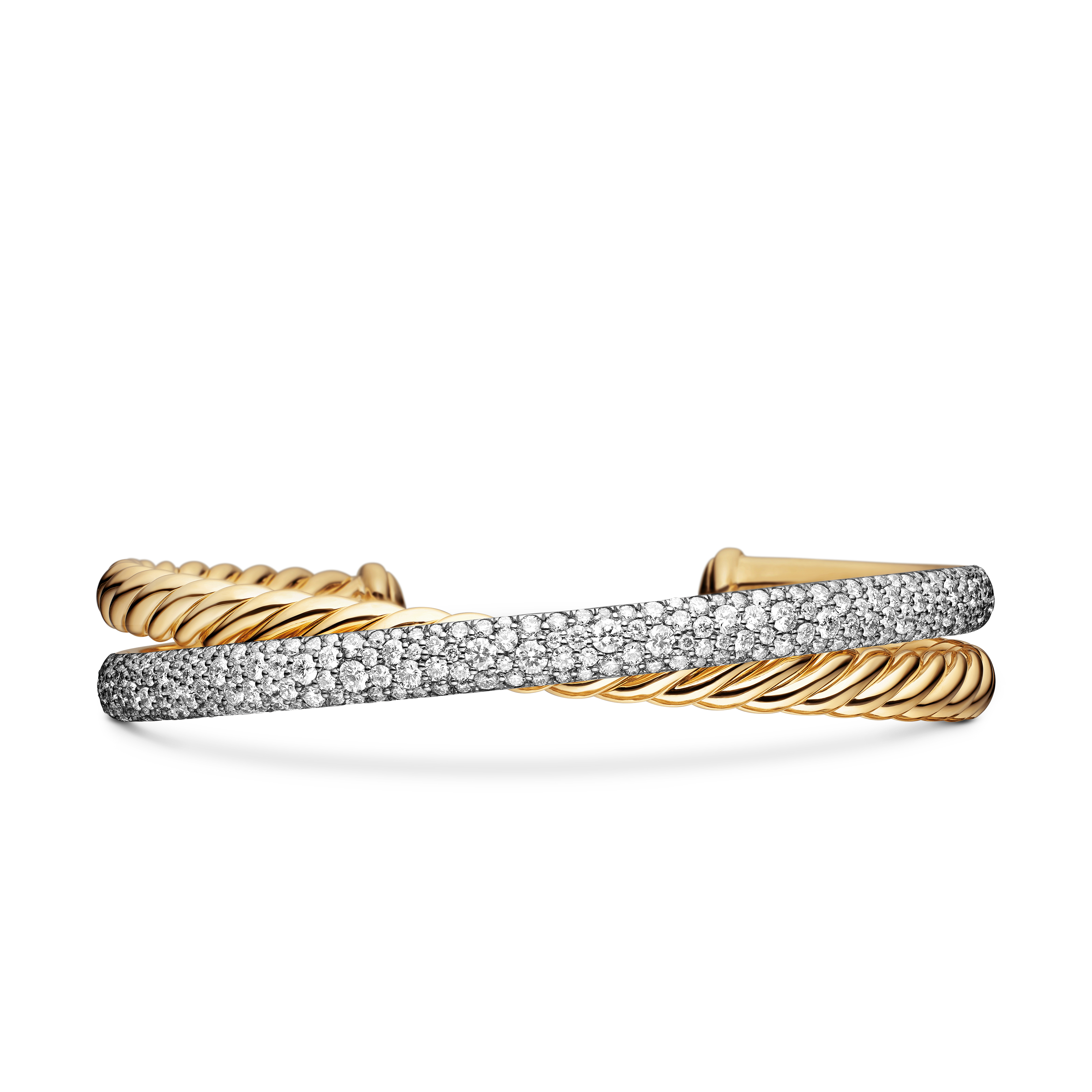 Pavé Crossover Two Row Cuff Bracelet in 18K Yellow Gold with Diamonds, 10.5mm Pavé Crossover Two Row Cuff Bracelet in 18K Yellow Gold with Diamonds, 10.5mm