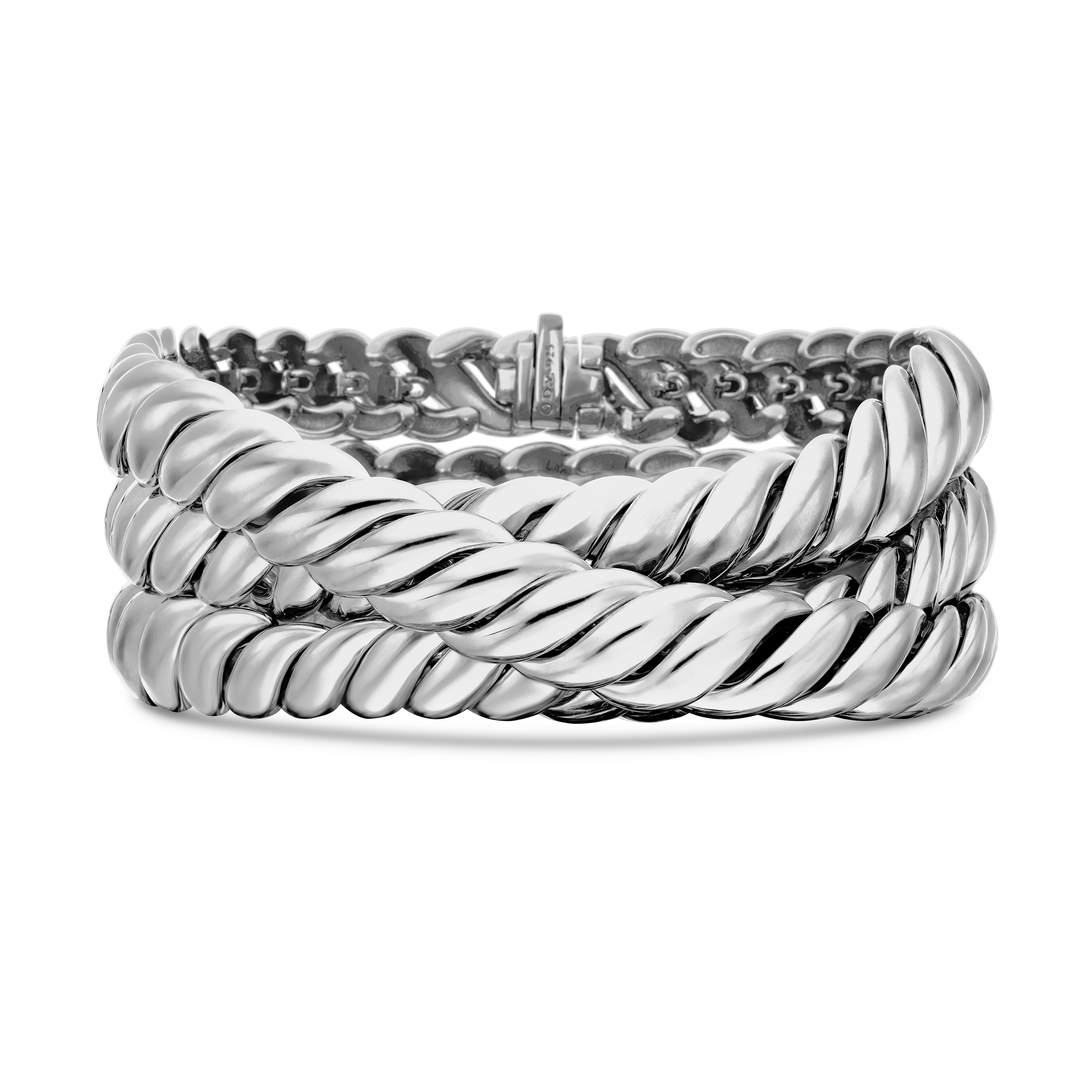 Sculpted Cable Triple Wrap Bracelet in Sterling Silver, 8.5mm Sculpted Cable Triple Wrap Bracelet in Sterling Silver, 8.5mm
