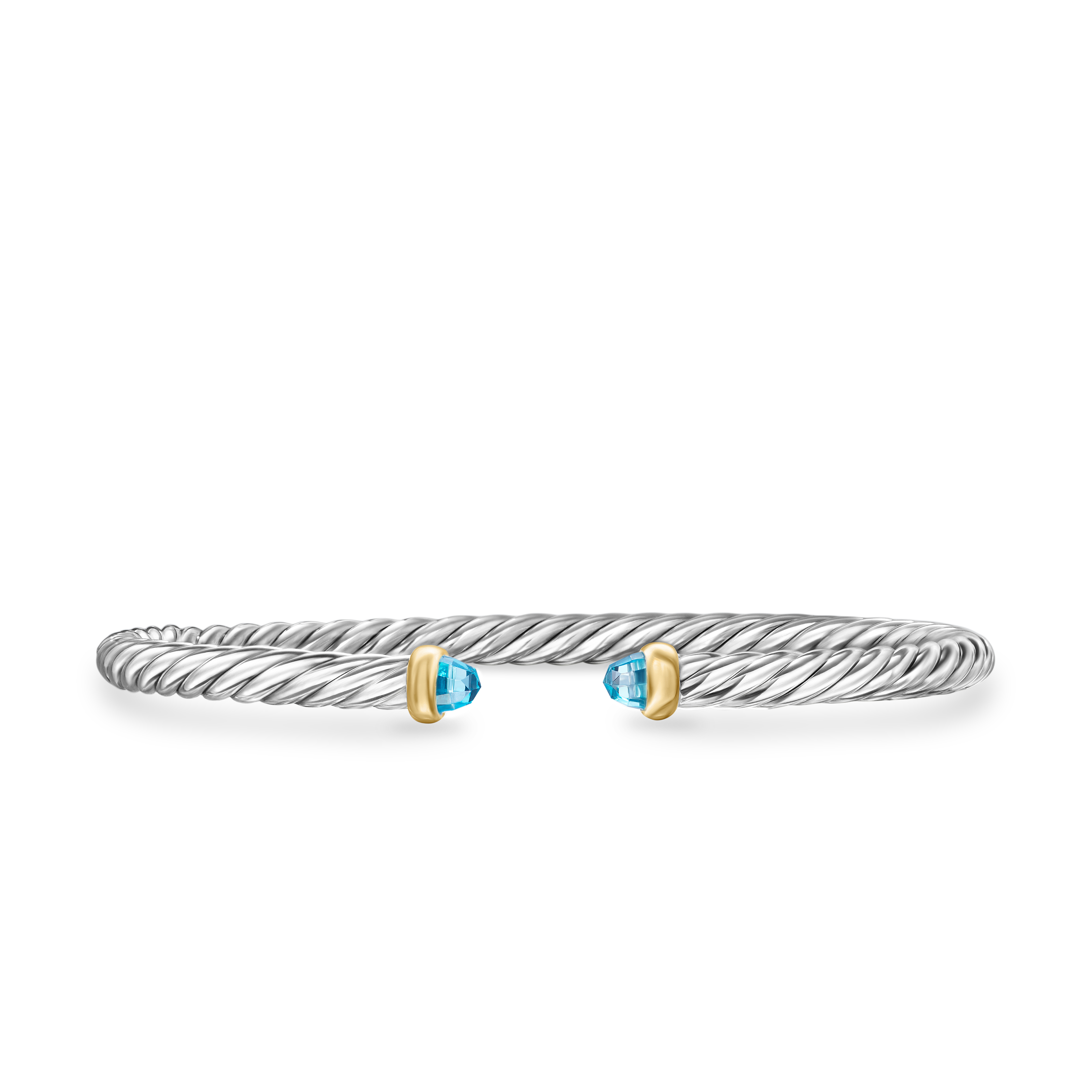 Cable Flex Bracelet in Sterling Silver with 14K Yellow Gold and Blue Topaz, 4mm Cable Flex Bracelet in Sterling Silver with 14K Yellow Gold and Blue Topaz, 4mm