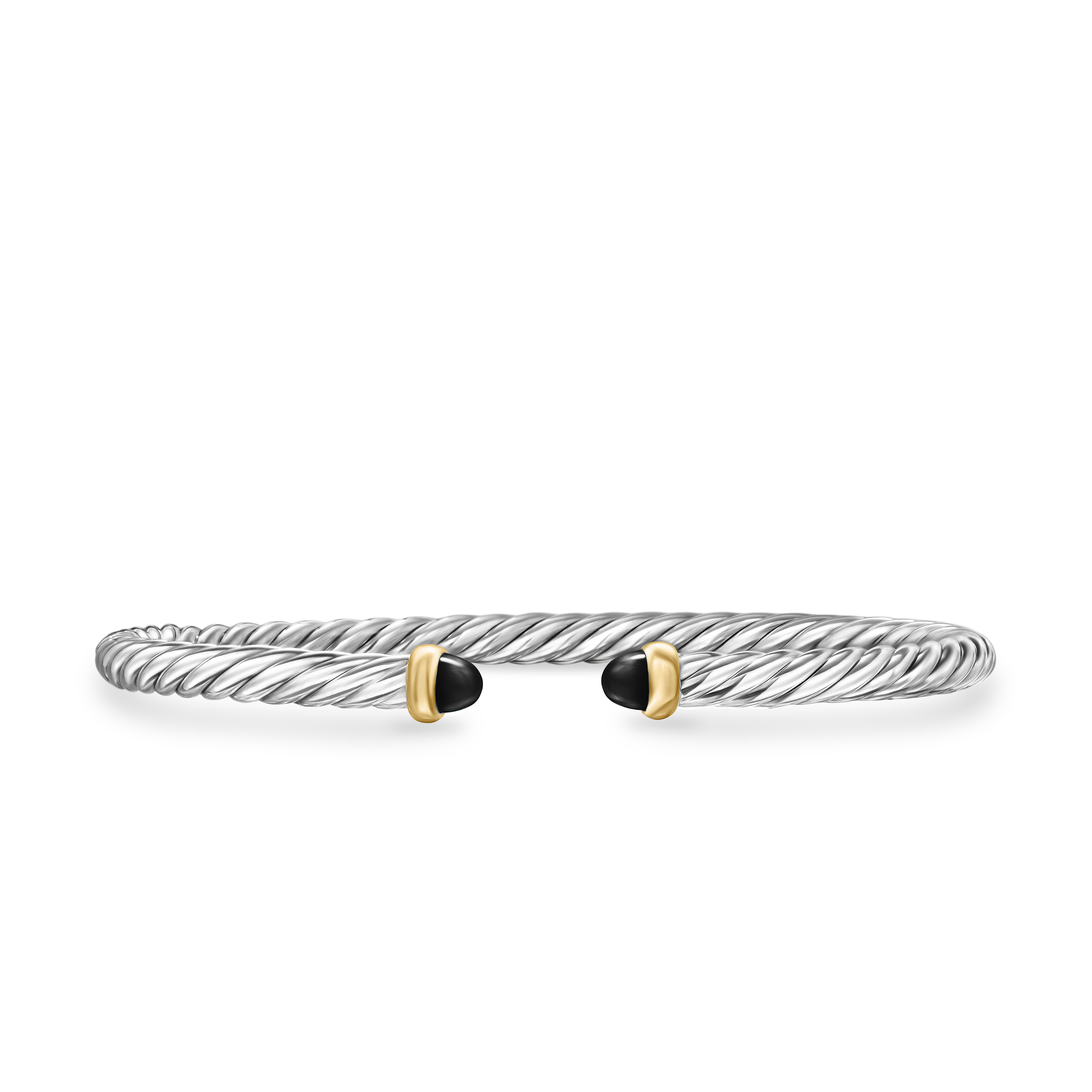 Cable Flex Bracelet in Sterling Silver with 14K Yellow Gold and Black Onyx, 4mm Cable Flex Bracelet in Sterling Silver with 14K Yellow Gold and Black Onyx, 4mm