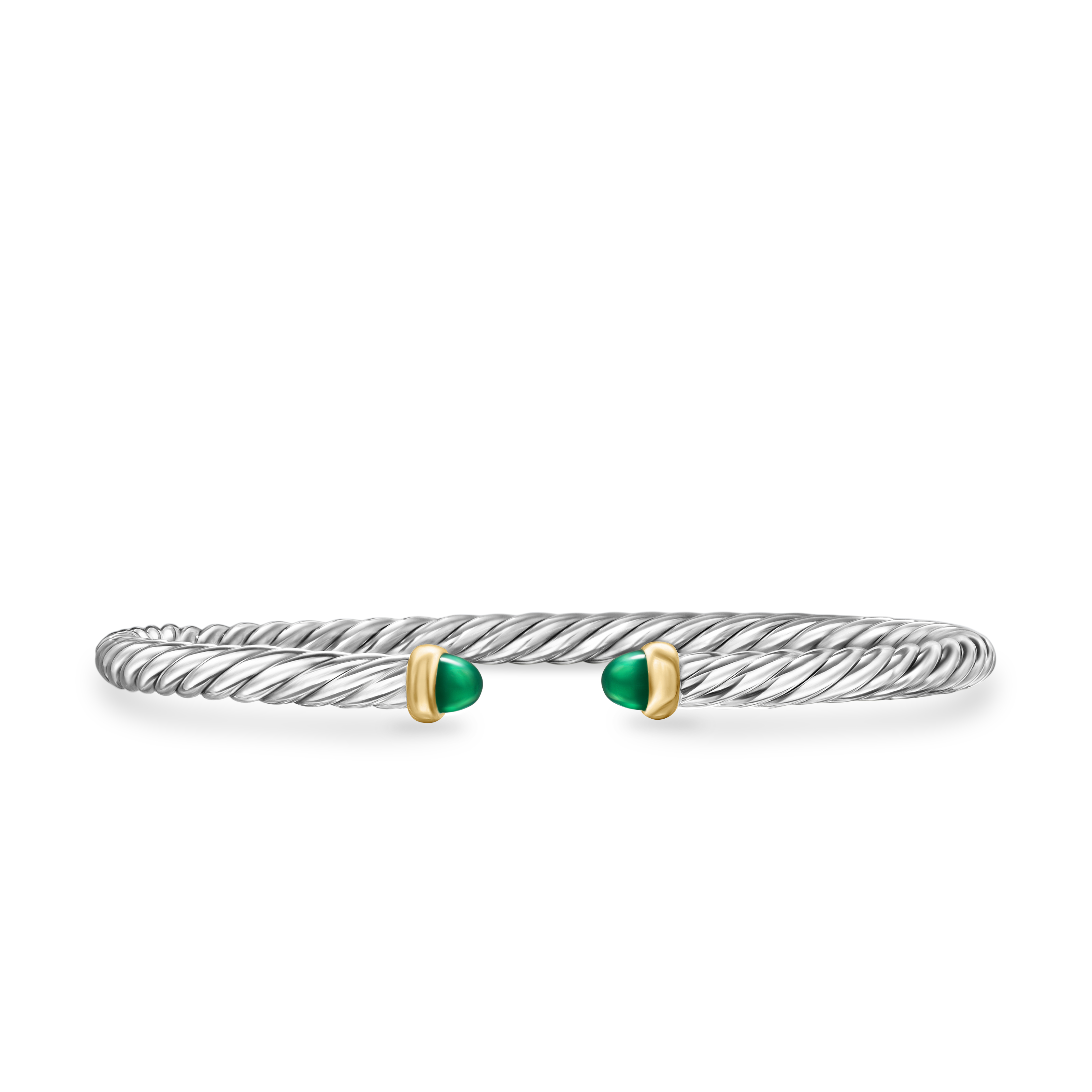 Cable Flex Bracelet in Sterling Silver with 14K Yellow Gold and Green Onyx, 4mm Cable Flex Bracelet in Sterling Silver with 14K Yellow Gold and Green Onyx, 4mm