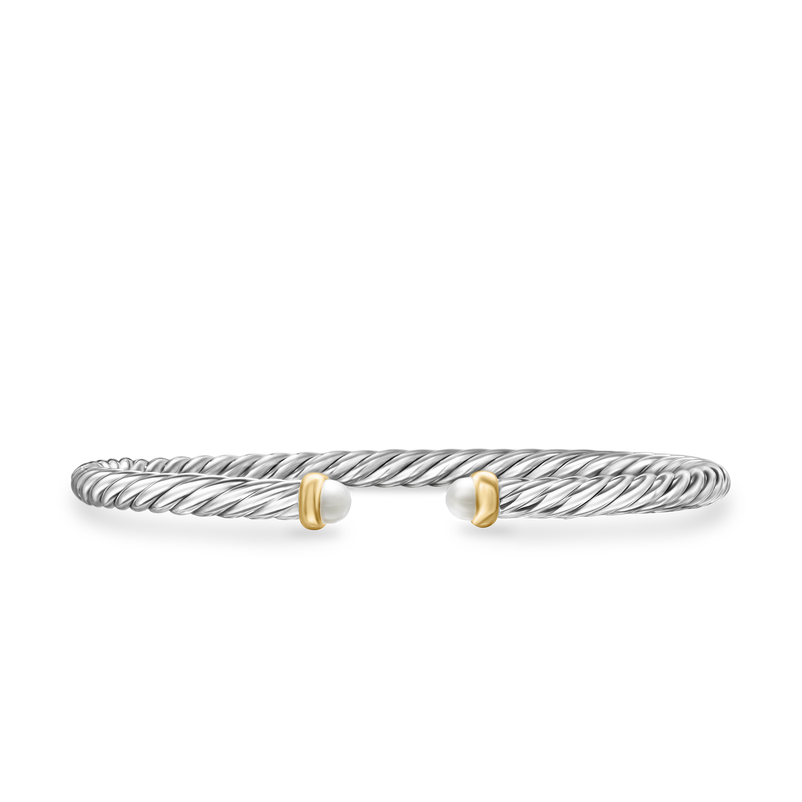 Cable Flex Bracelet in Sterling Silver with 14K Yellow Gold and Pearls, 4mm Cable Flex Bracelet in Sterling Silver with 14K Yellow Gold and Pearls, 4mm