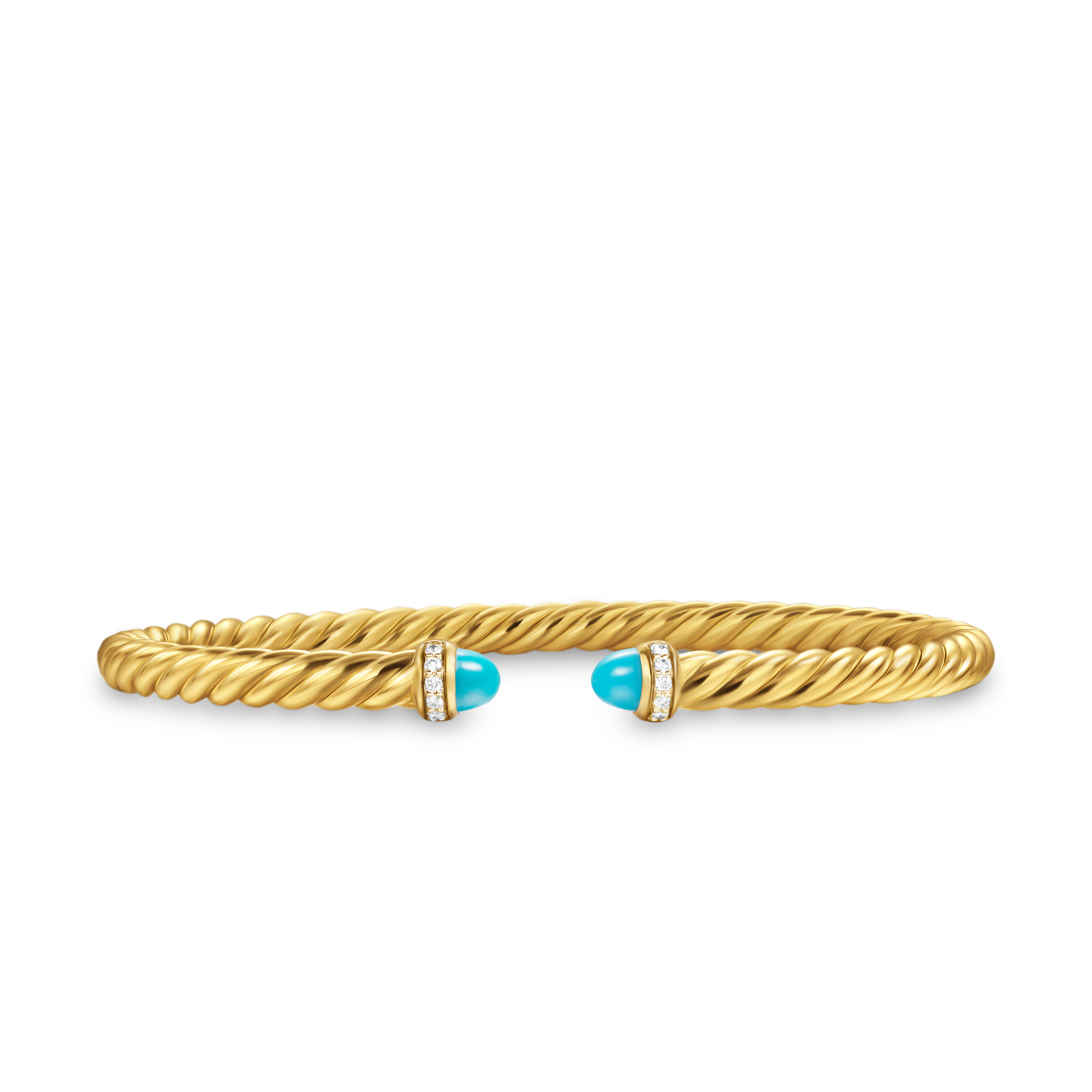 Cablespira Flex® Bracelet in 18K Yellow Gold with Turquoise and Diamonds, 4mm
