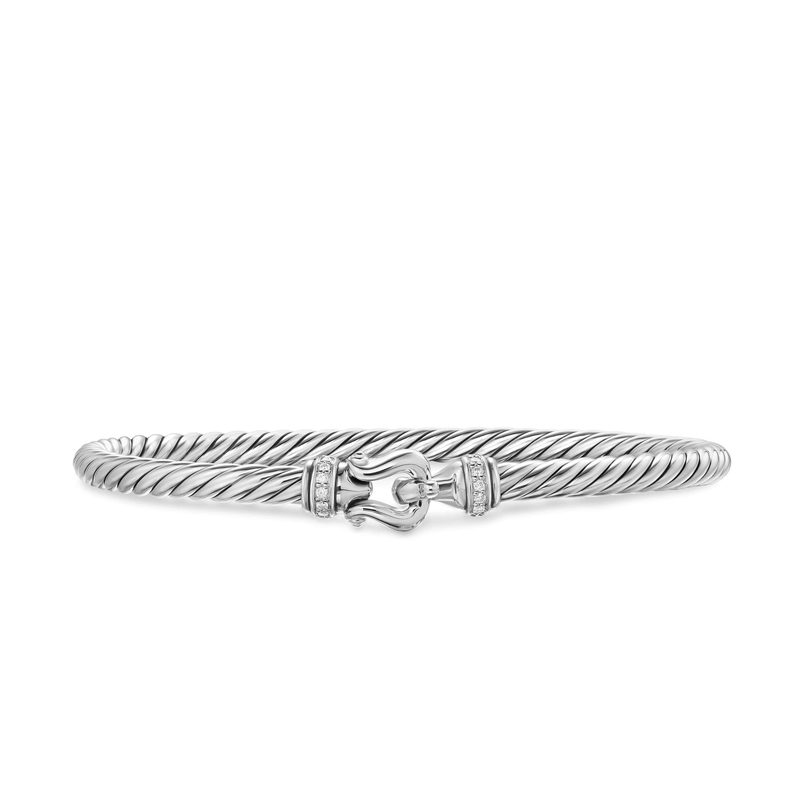 Cable Flex Buckle Bracelet in Sterling Silver with Diamonds, 4mm Cable Flex Buckle Bracelet in Sterling Silver with Diamonds, 4mm