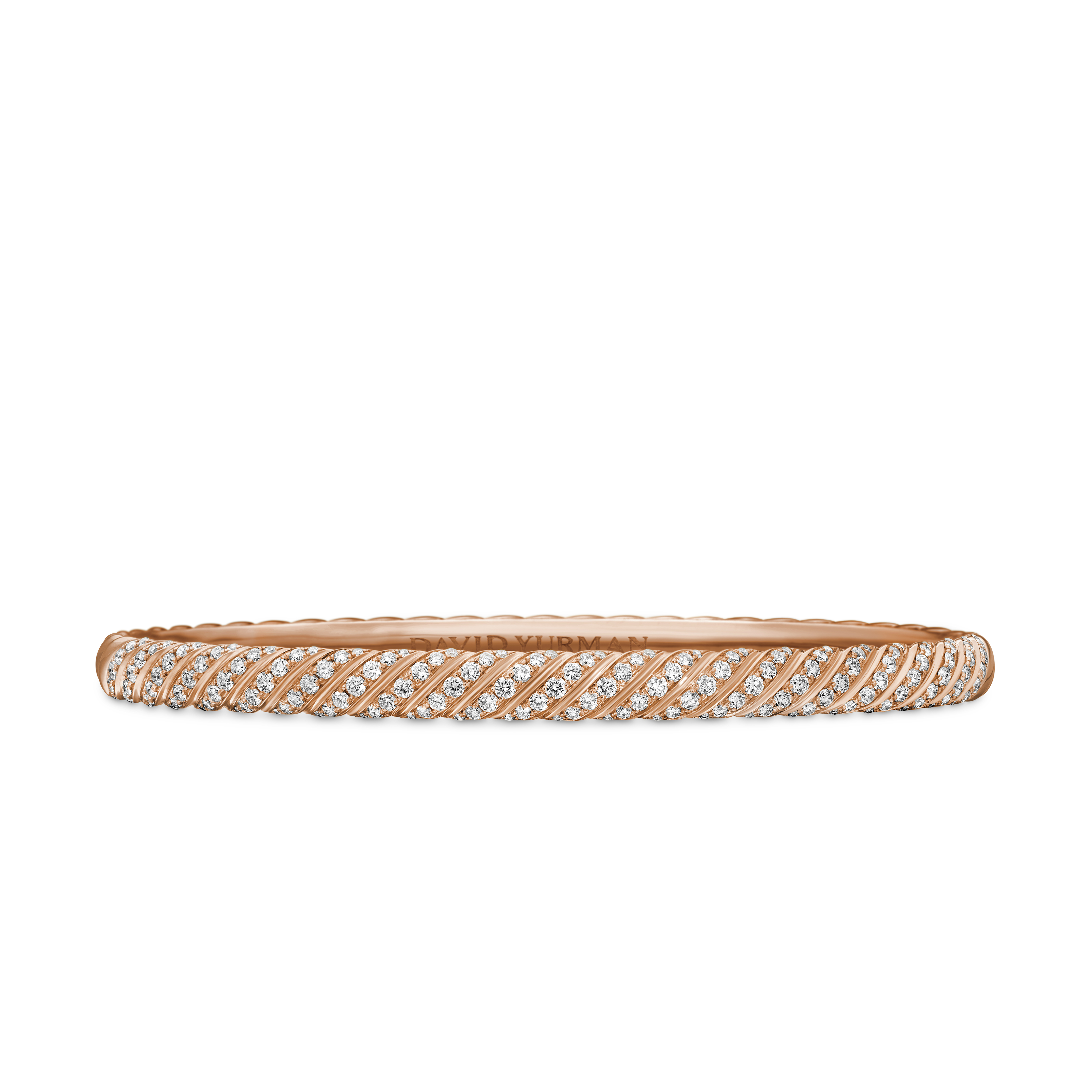 Sculpted Cable Bangle Bracelet in 18K Rose Gold with Diamonds, 4.6mm