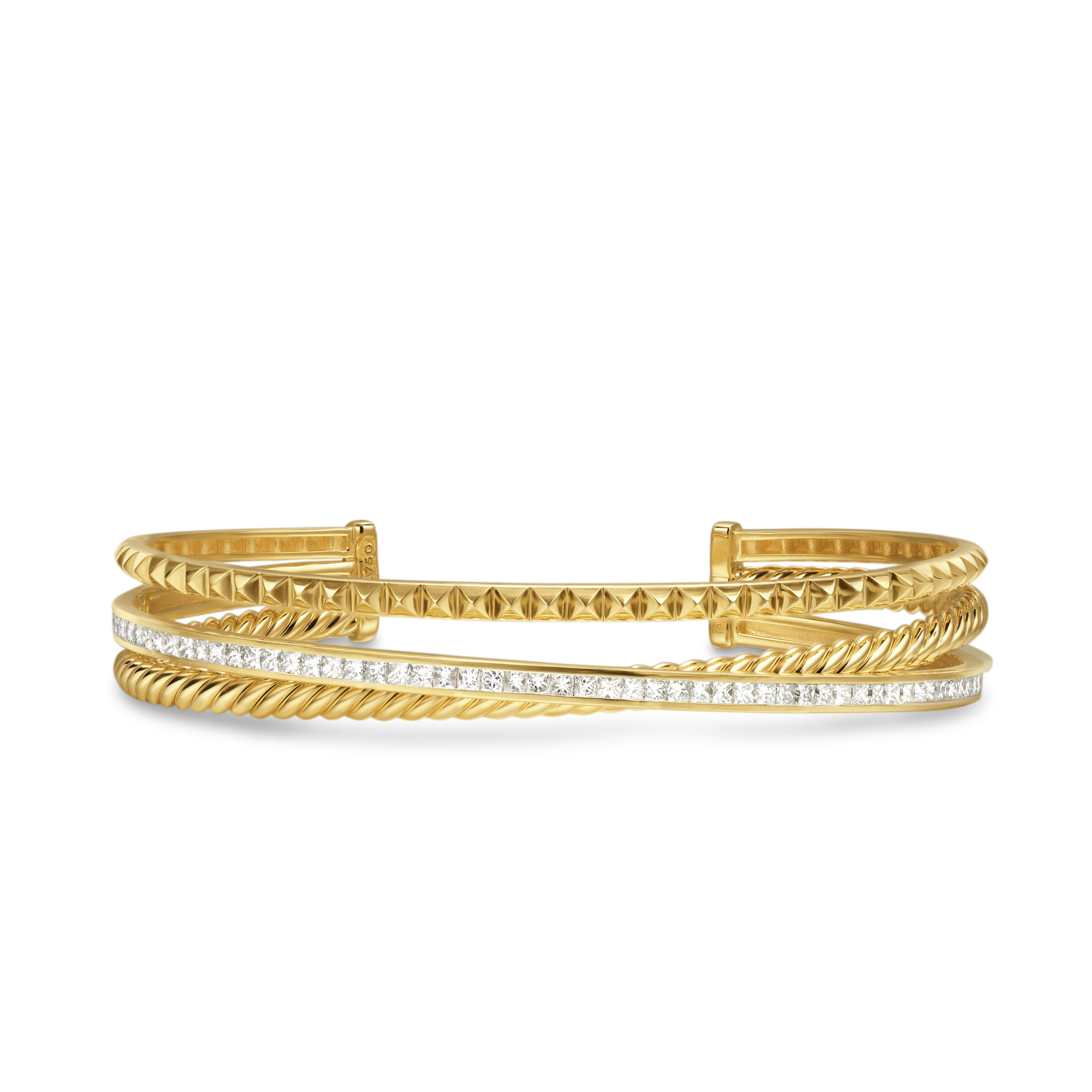 Crossover Trio Three Row Cuff Bracelet in 18K Yellow Gold with Diamonds, 11mm Crossover Trio Three Row Cuff Bracelet in 18K Yellow Gold with Diamonds, 11mm