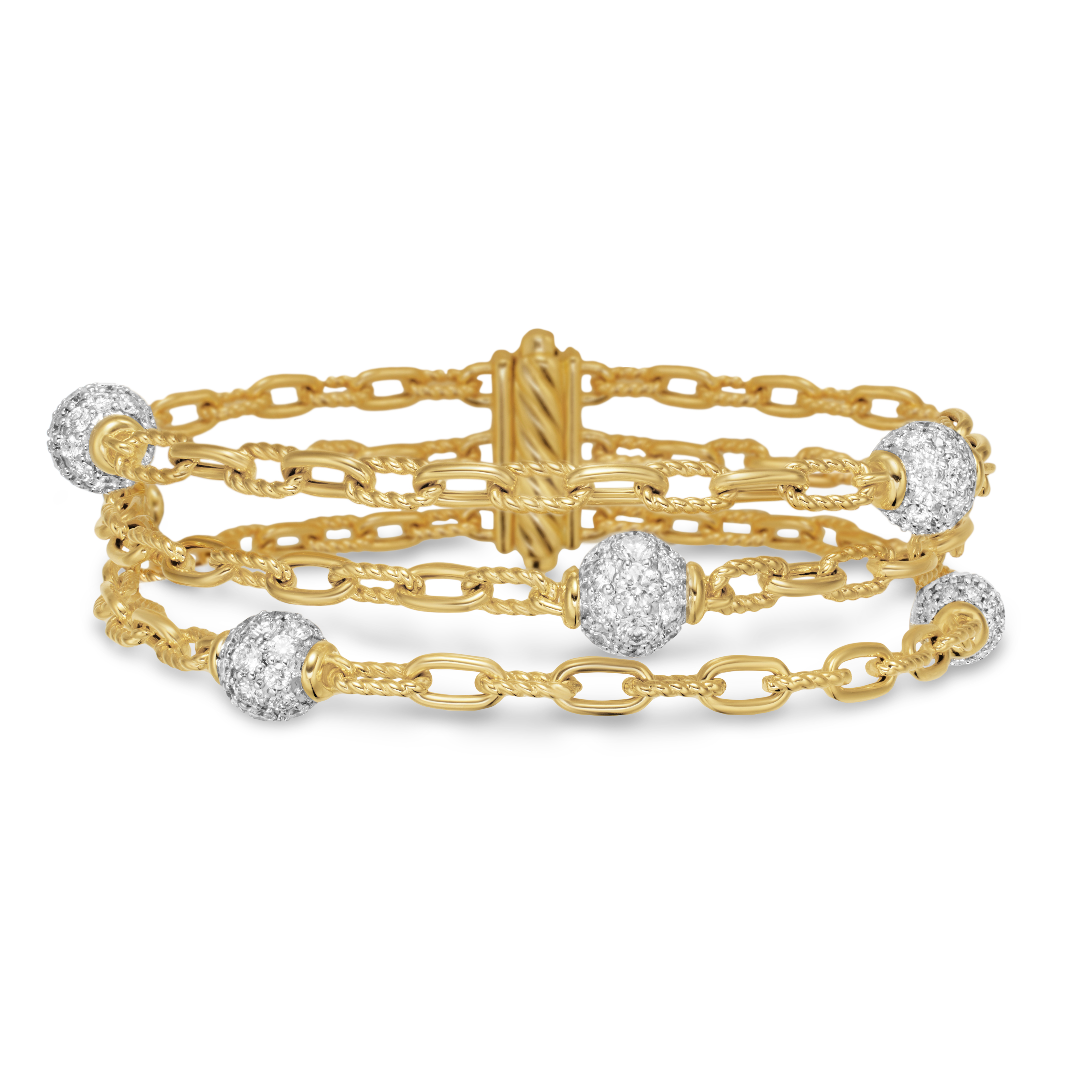 DY Madison® Pavé Bead Multi Row Chain Bracelet in 18K Yellow Gold with Diamonds, 15mm DY Madison® Pavé Bead Multi Row Chain Bracelet in 18K Yellow Gold with Diamonds, 15mm