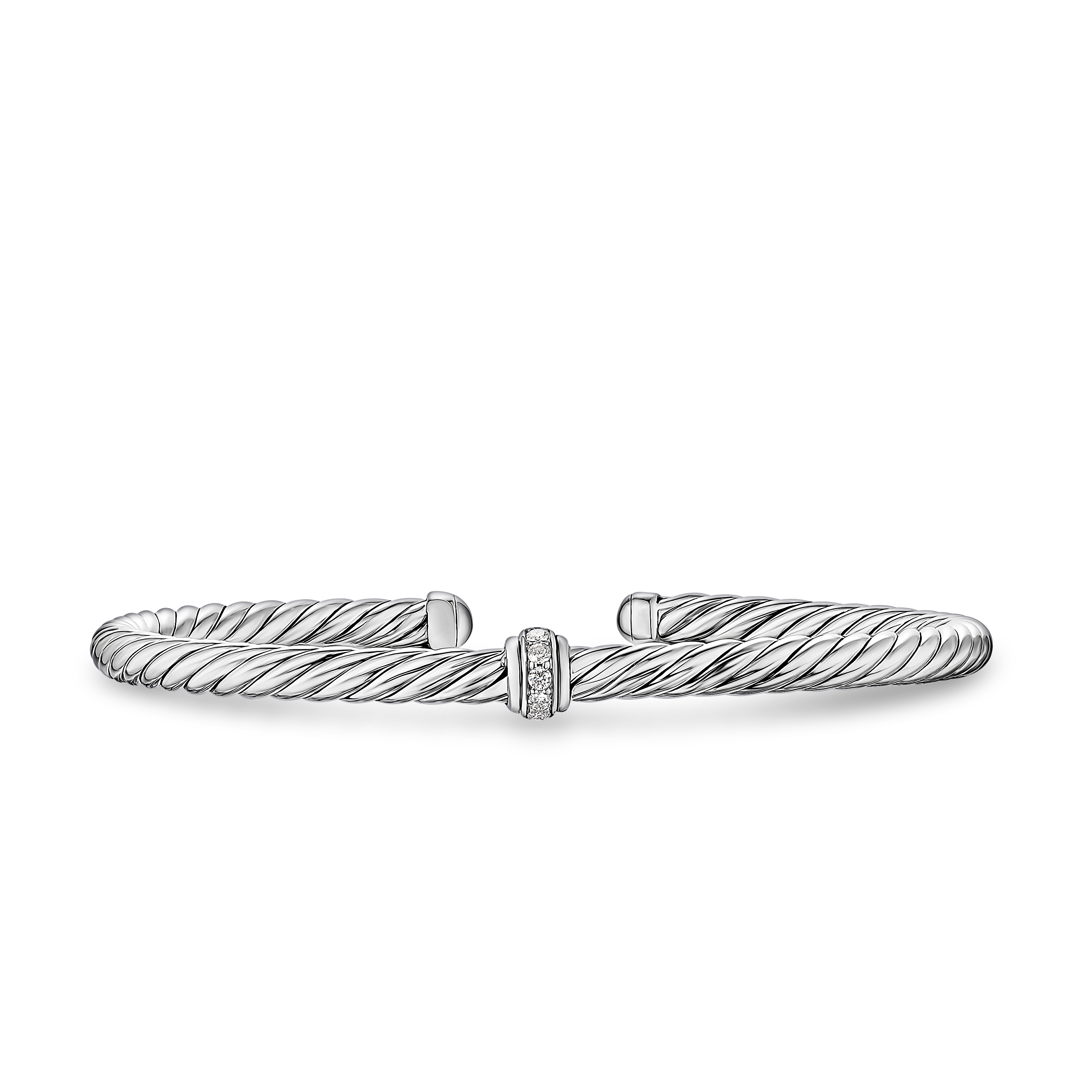 Cable Flex Station Bracelet in Sterling Silver with Diamonds, 4mm Cable Flex Station Bracelet in Sterling Silver with Diamonds, 4mm