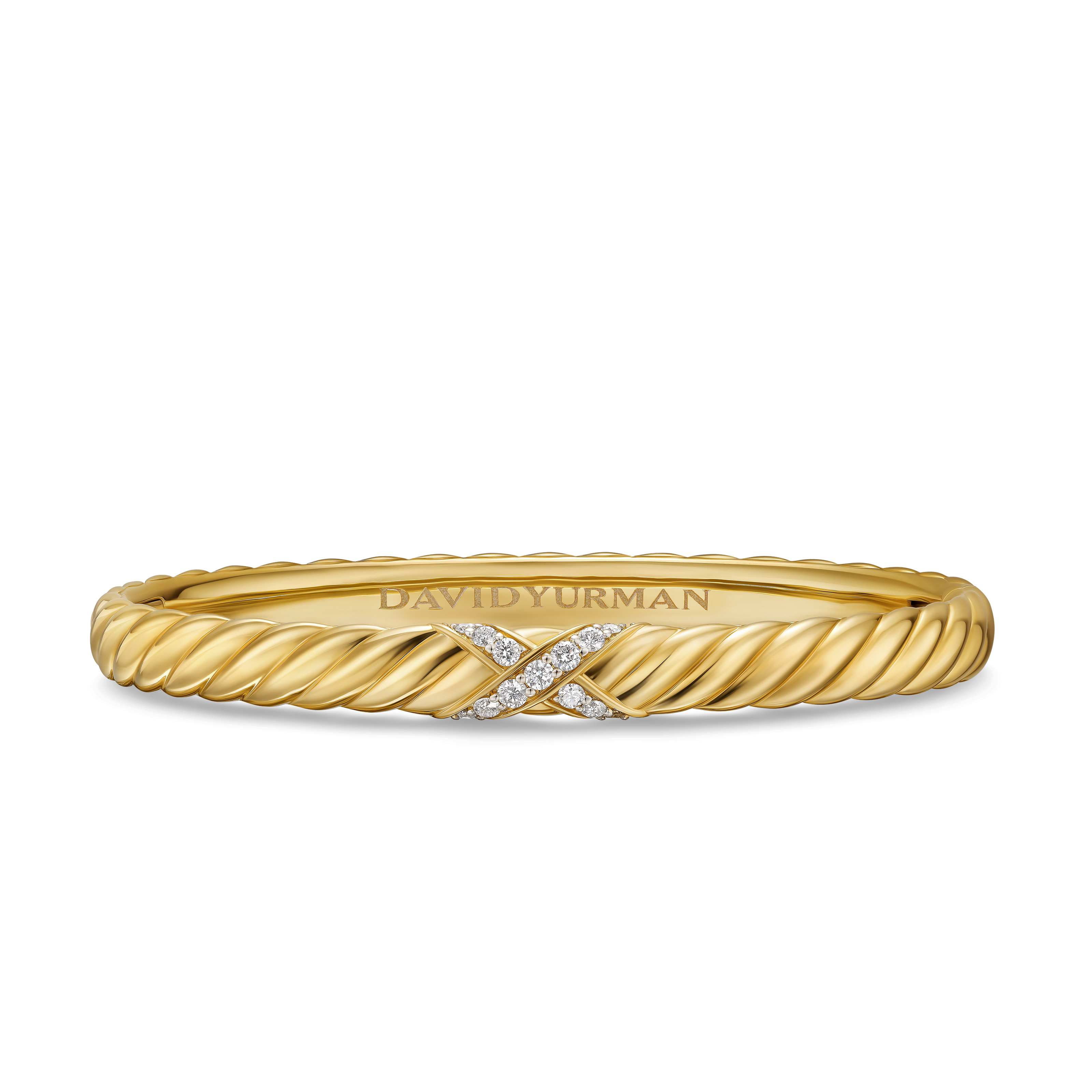 Sculpted Cable X Center Station Cuff Bracelet in 18K Yellow Gold with Diamonds, 6mm Sculpted Cable X Center Station Cuff Bracelet in 18K Yellow Gold with Diamonds, 6mm