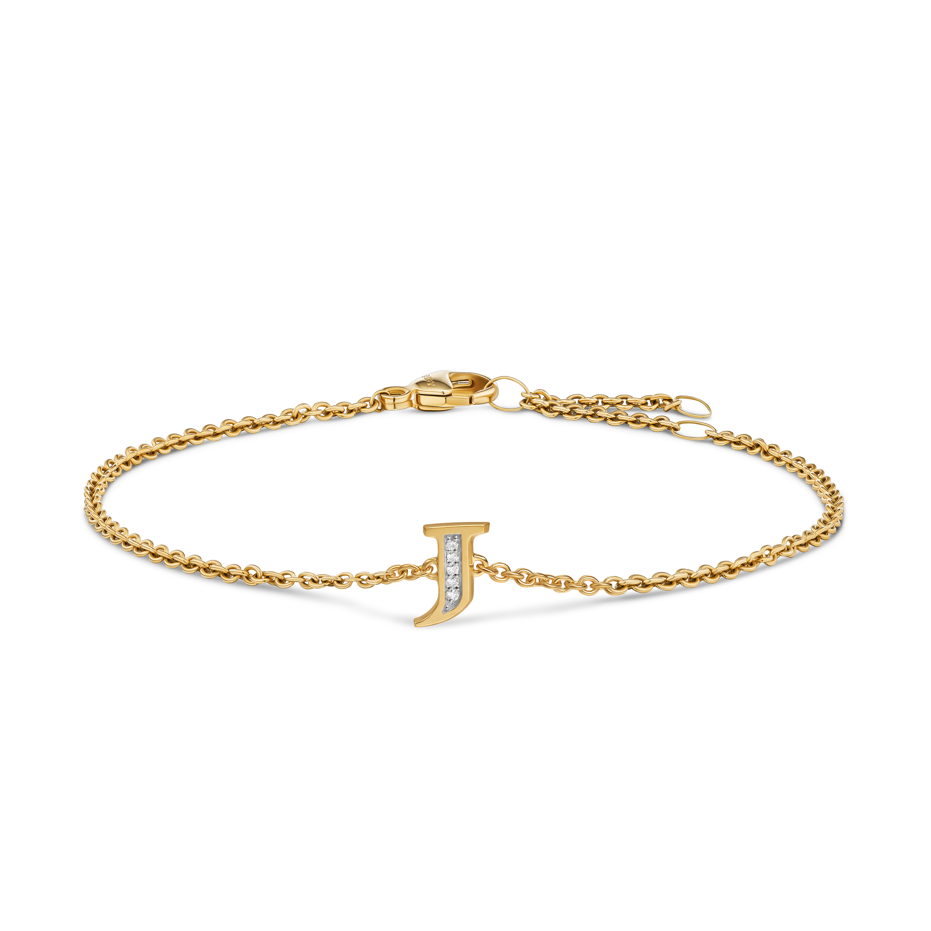 Petite Pavé Initial Chain Bracelet in 18K Yellow Gold with Diamond J Petite Pavé Initial Chain Bracelet in 18K Yellow Gold with Diamond J