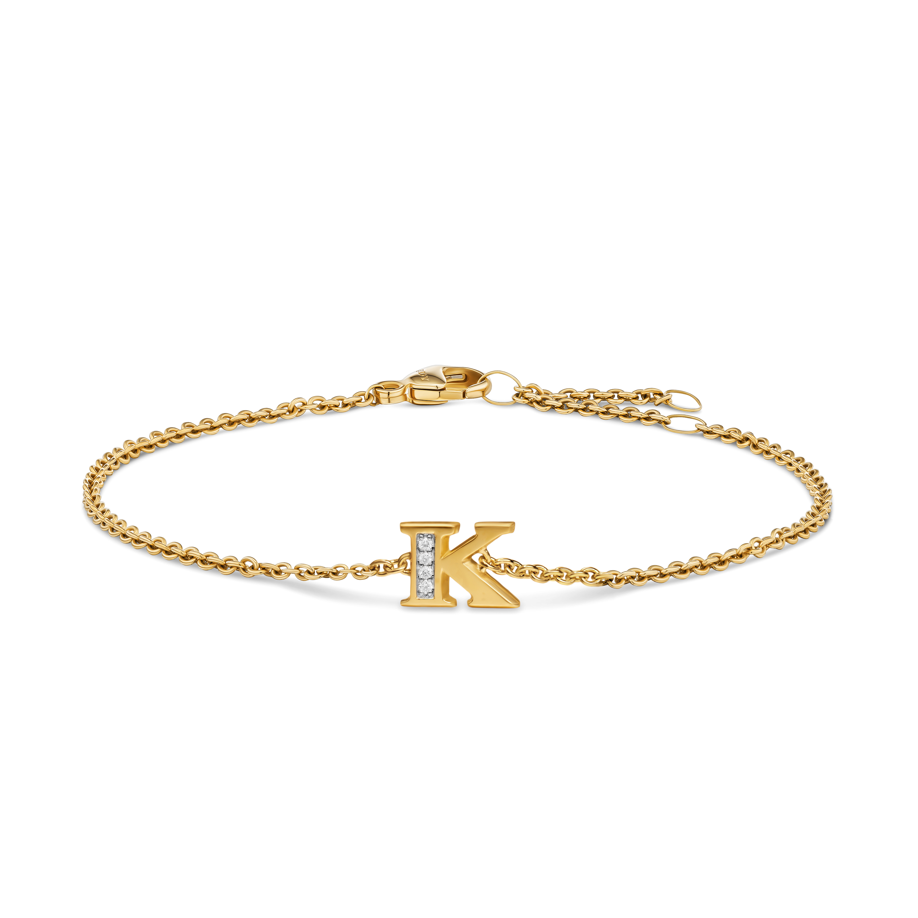 Petite Pavé Initial Chain Bracelet in 18K Yellow Gold with Diamond K