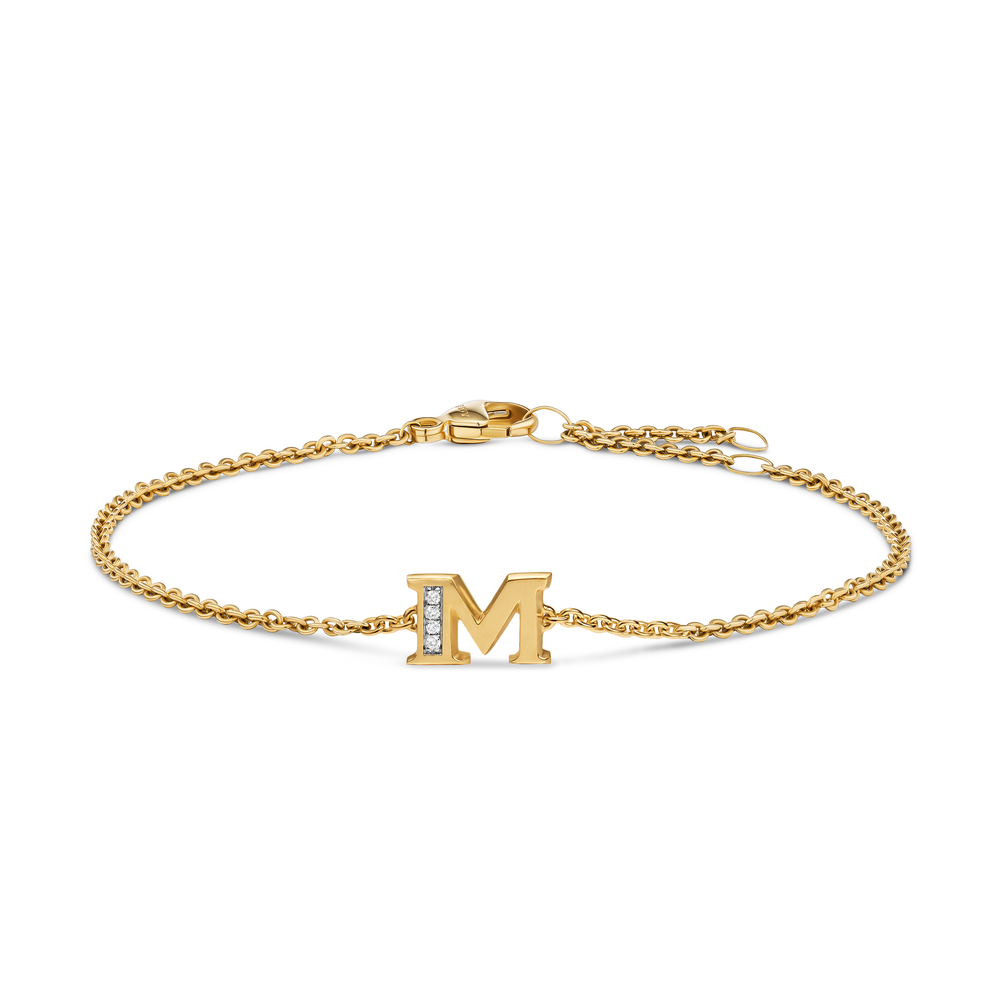 Petite Pavé Initial Chain Bracelet in 18K Yellow Gold with Diamond M Petite Pavé Initial Chain Bracelet in 18K Yellow Gold with Diamond M