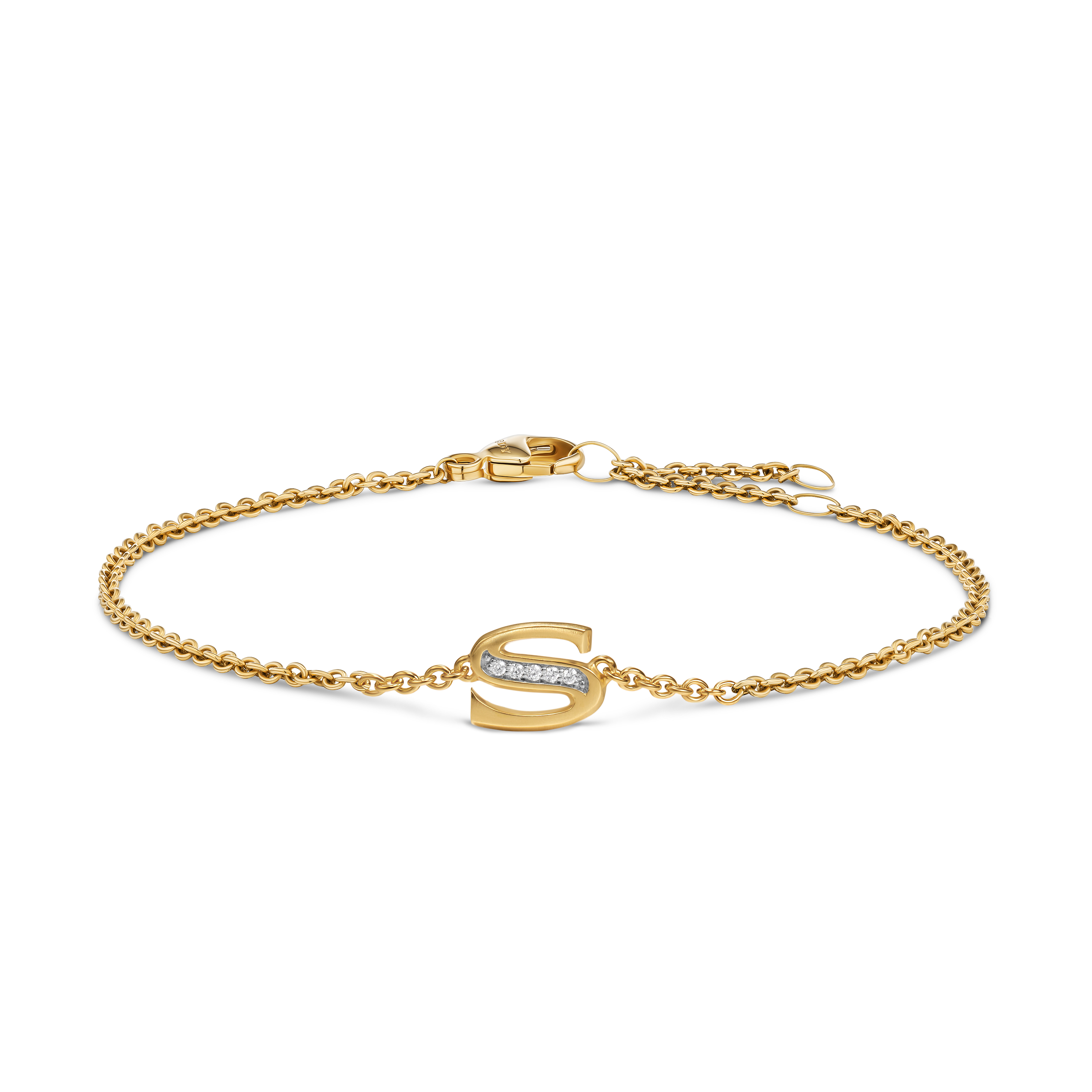 Petite Pavé Initial Chain Bracelet in 18K Yellow Gold with Diamond S