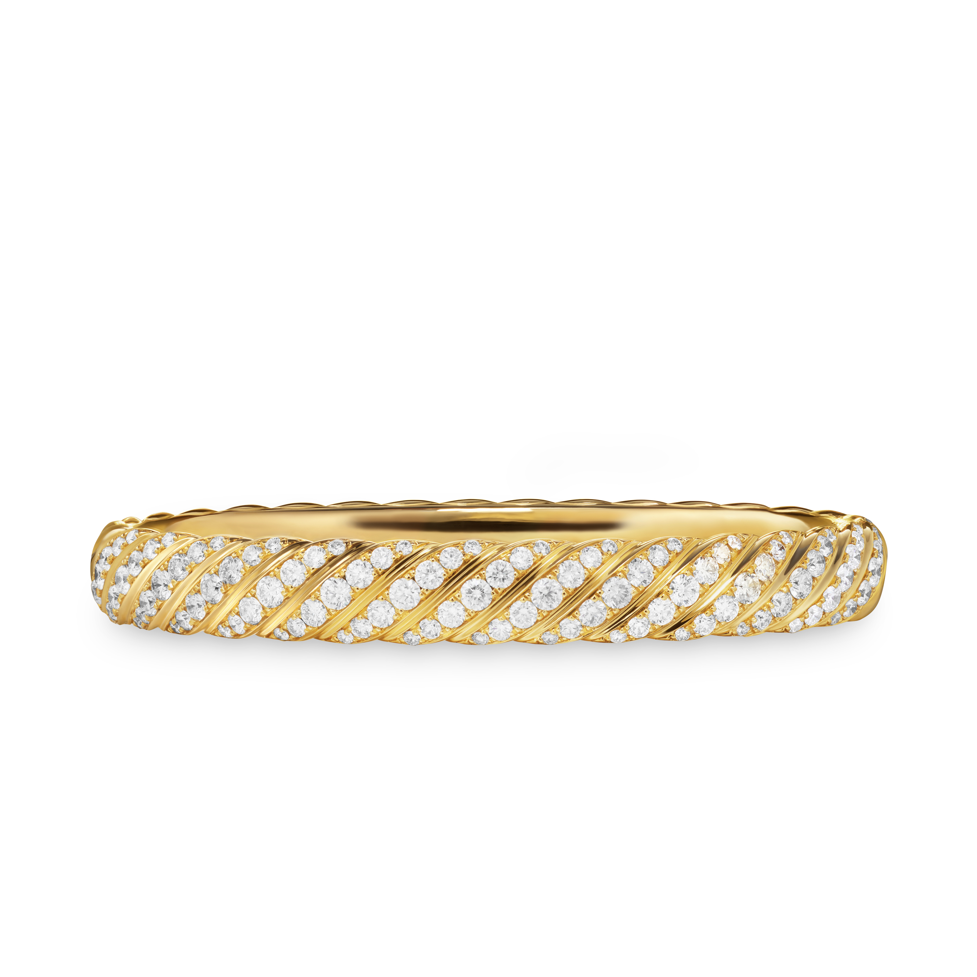 Sculpted Cable Bangle Bracelet in 18K Yellow Gold with Diamonds, 8mm