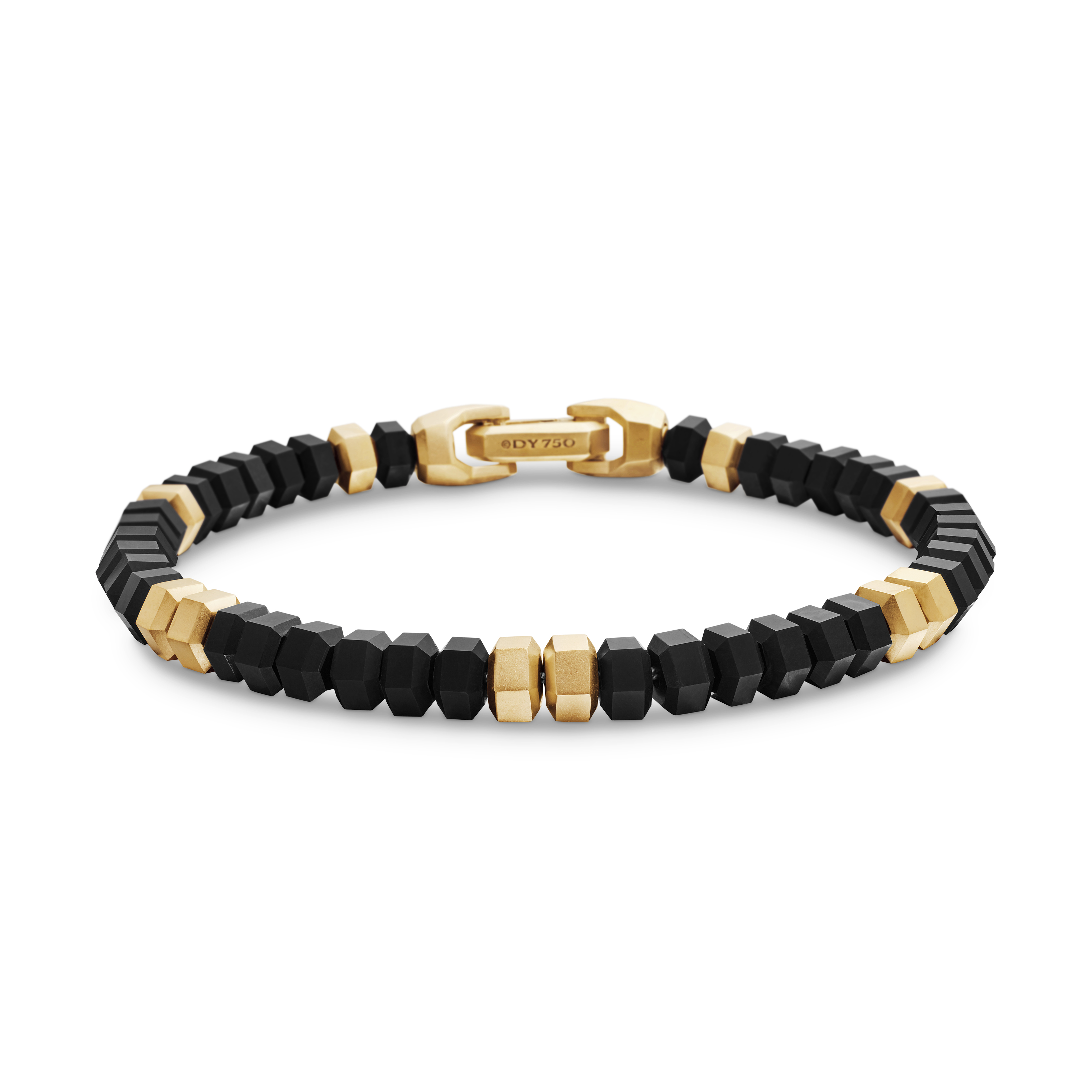Hex Bead Bracelet with Black Onyx and 18K Yellow Gold, 6mm Hex Bead Bracelet with Black Onyx and 18K Yellow Gold, 6mm