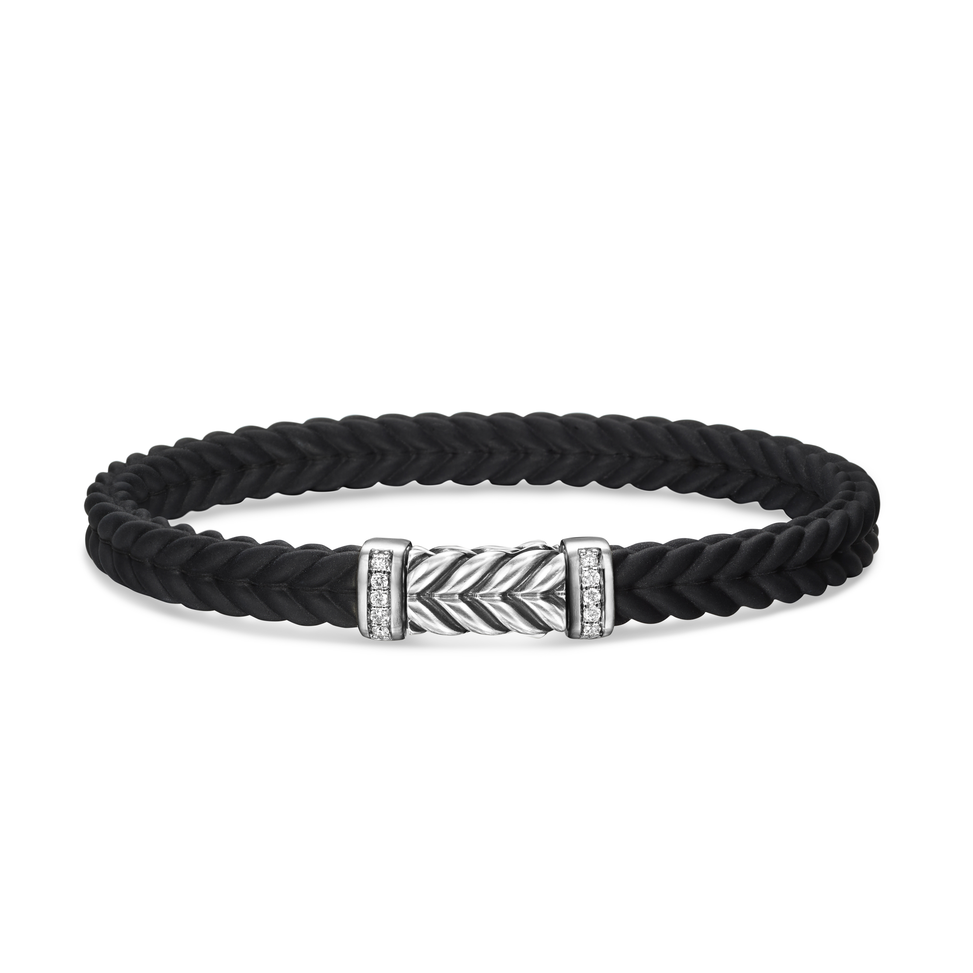Chevron Bracelet in Black Rubber with Diamonds and Sterling Silver, 6mm Chevron Bracelet in Black Rubber with Diamonds and Sterling Silver, 6mm