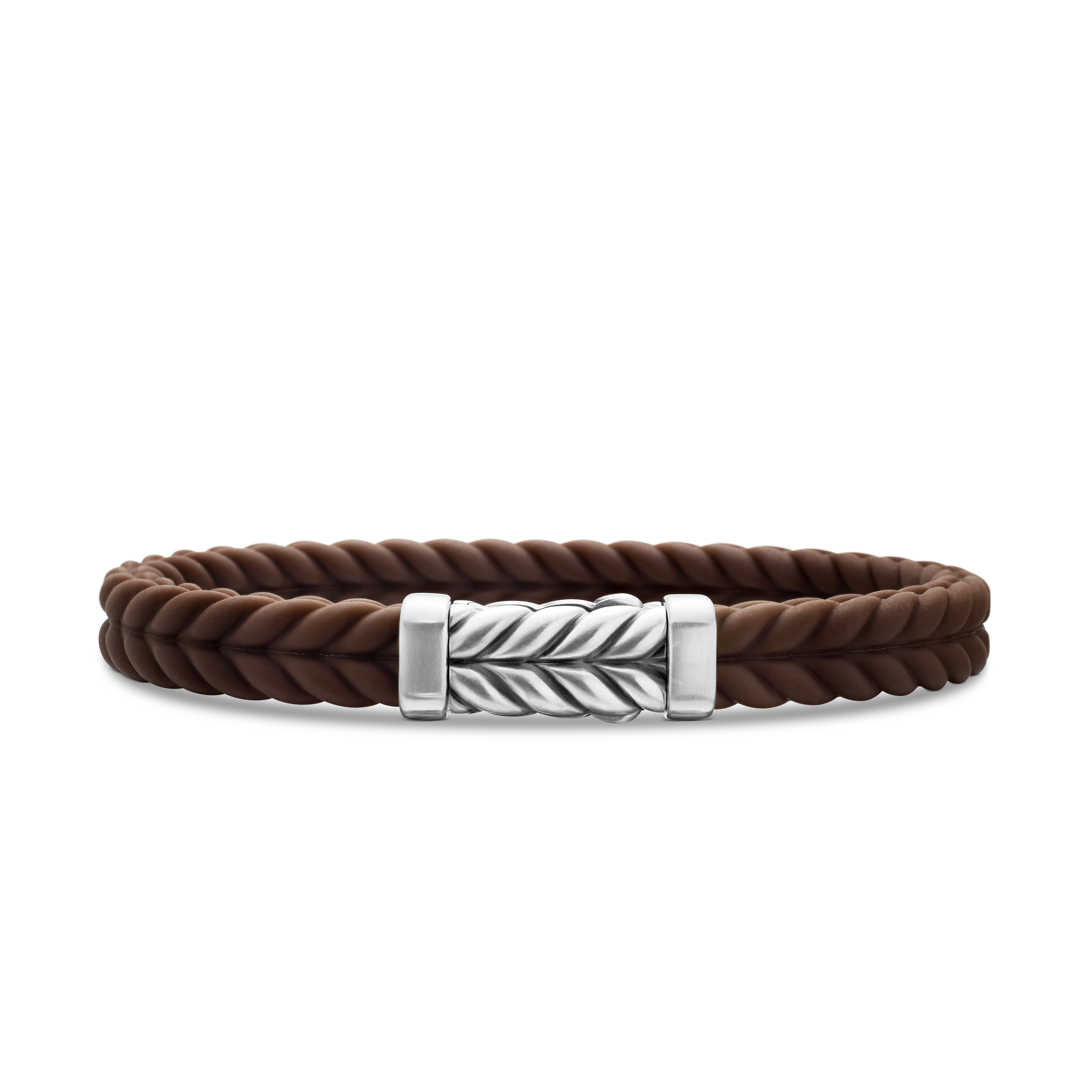 Chevron Bracelet  in Brown Rubber with Sterling Silver, 9mm