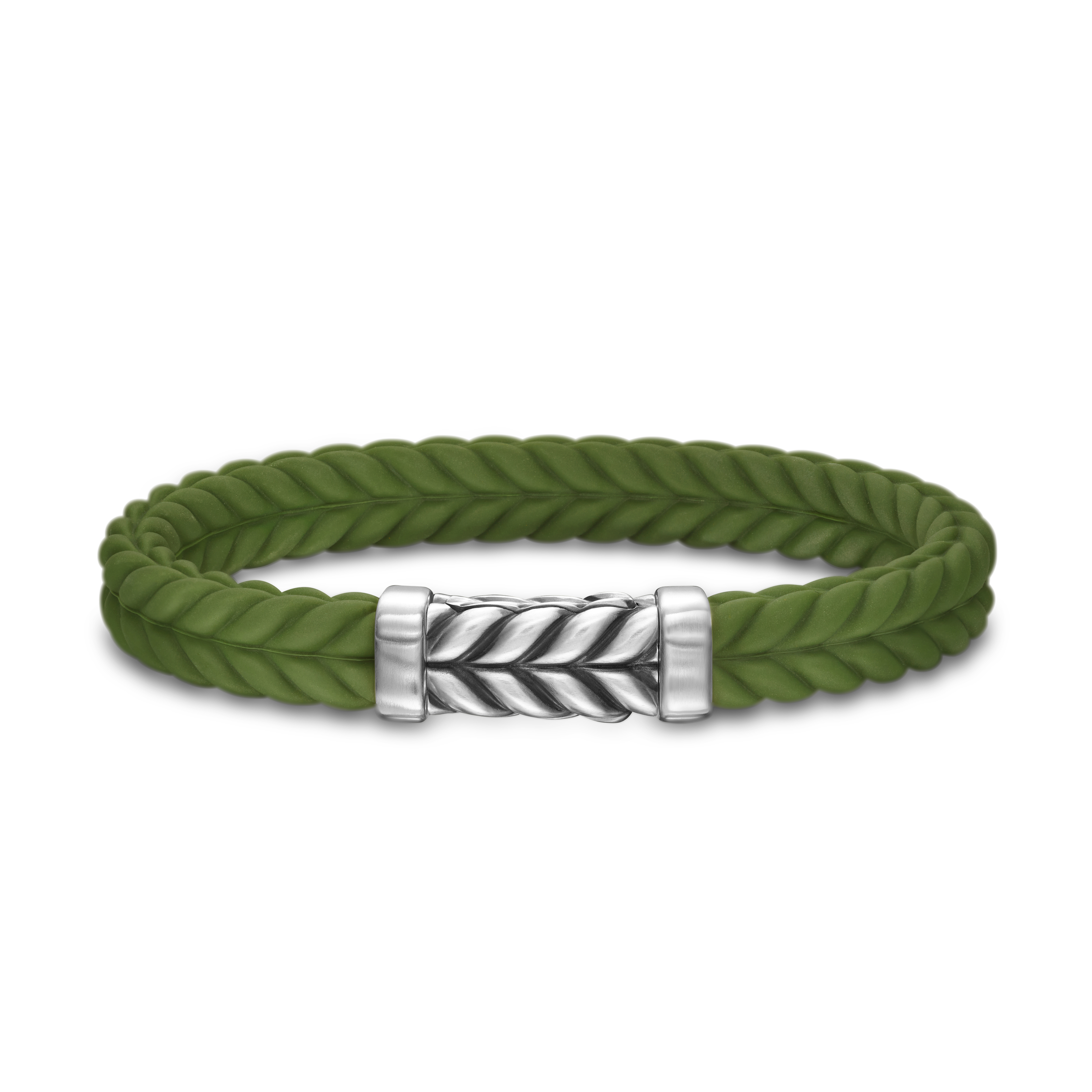 Chevron Bracelet in Green Rubber with Sterling Silver, 9mm Chevron Bracelet in Green Rubber with Sterling Silver, 9mm