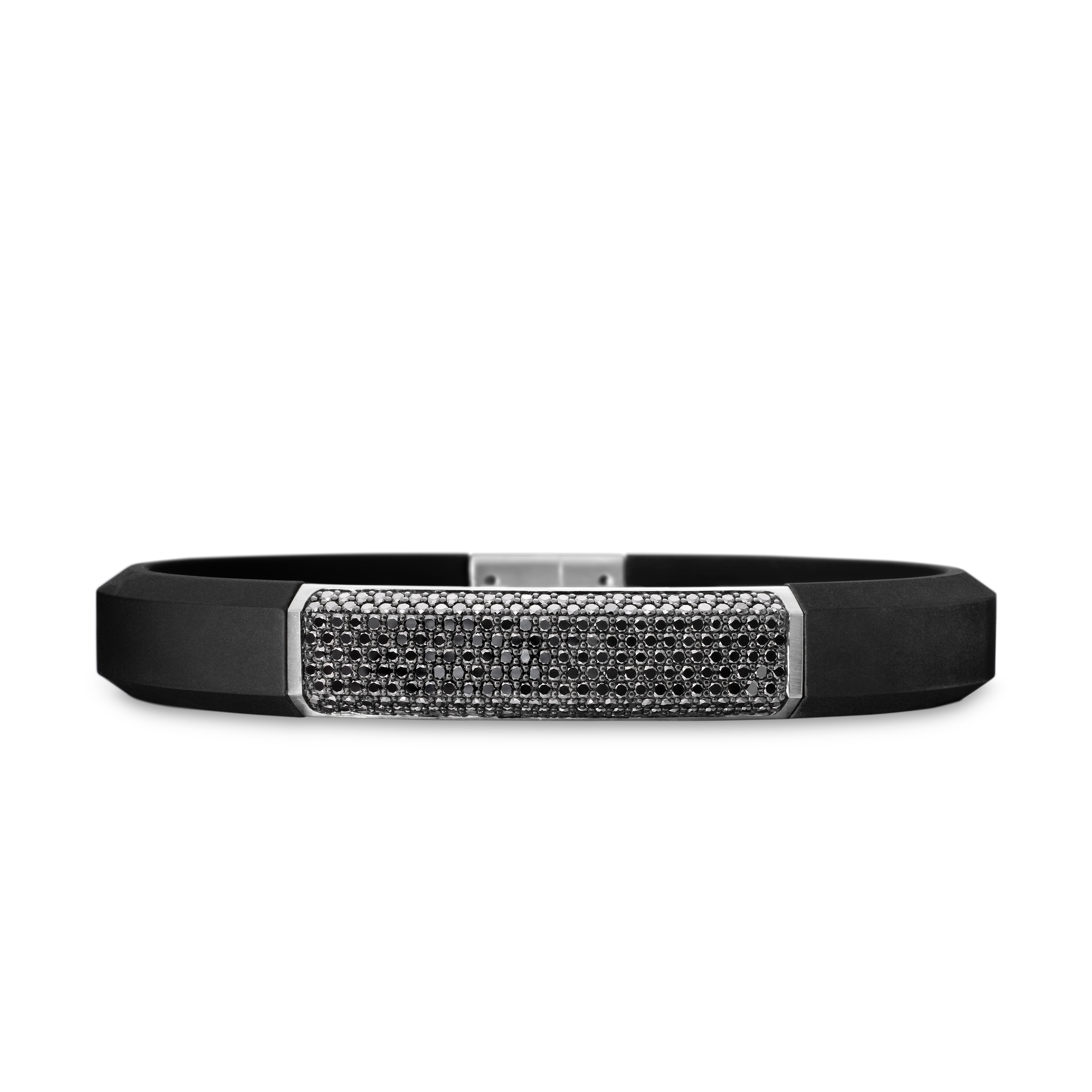 Streamline® ID Bracelet in Black Rubber with Black Diamonds and Sterling Silver, 10mm Streamline® ID Bracelet in Black Rubber with Black Diamonds and Sterling Silver, 10mm