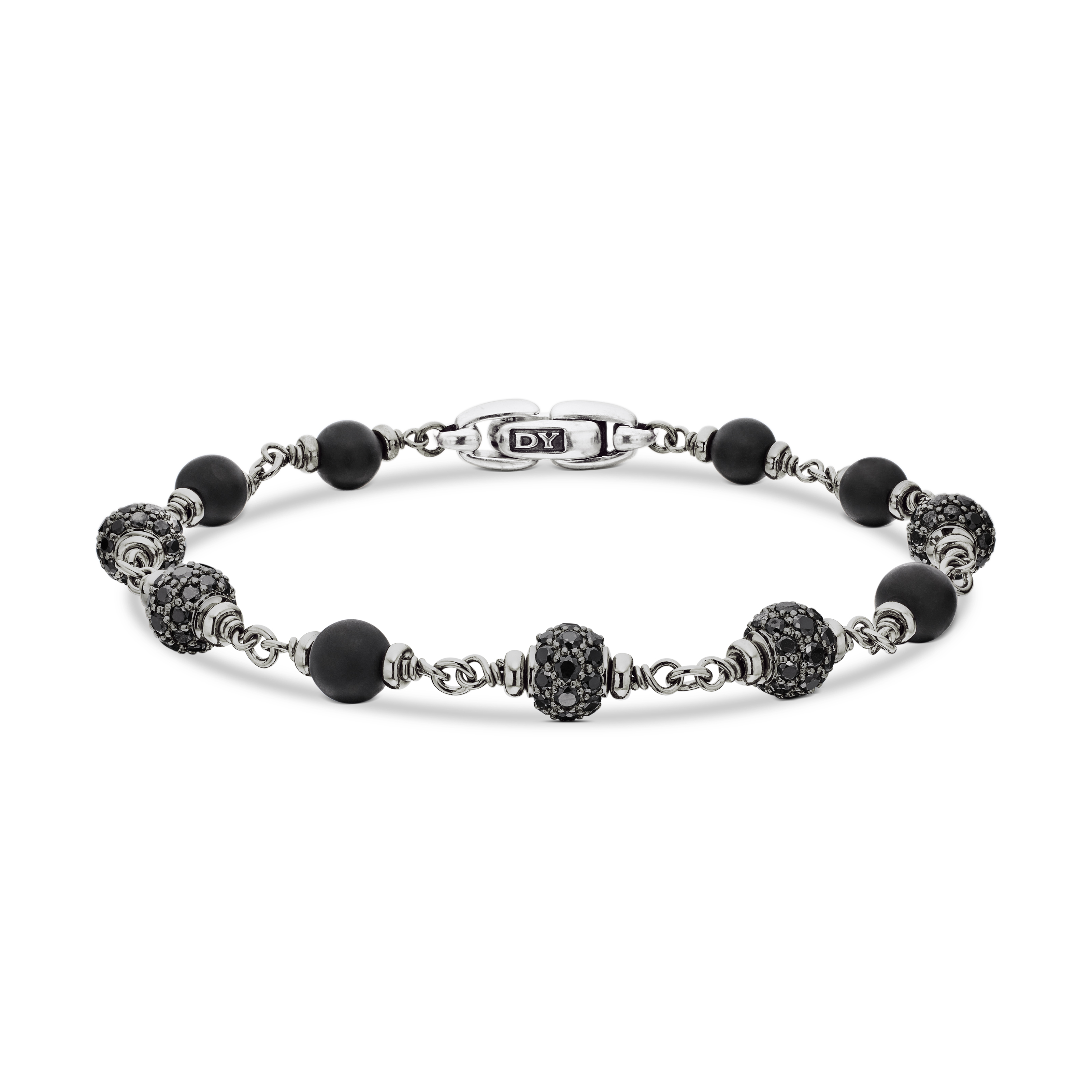 Spiritual Beads Bracelet in Sterling Silver with Black Onyx and Black Diamonds, 6mm