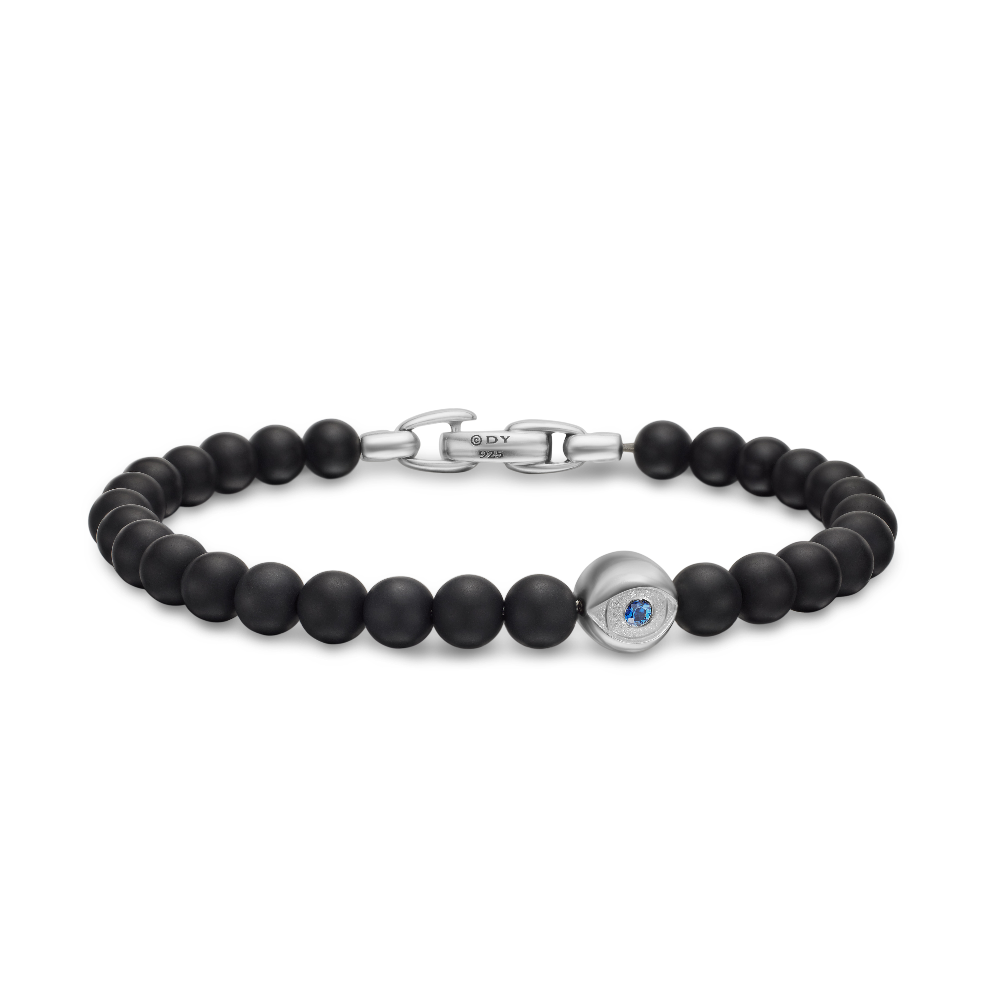 Spiritual Beads Evil Eye Bracelet in Sterling Silver with Black Onyx and Sapphire, 6mm