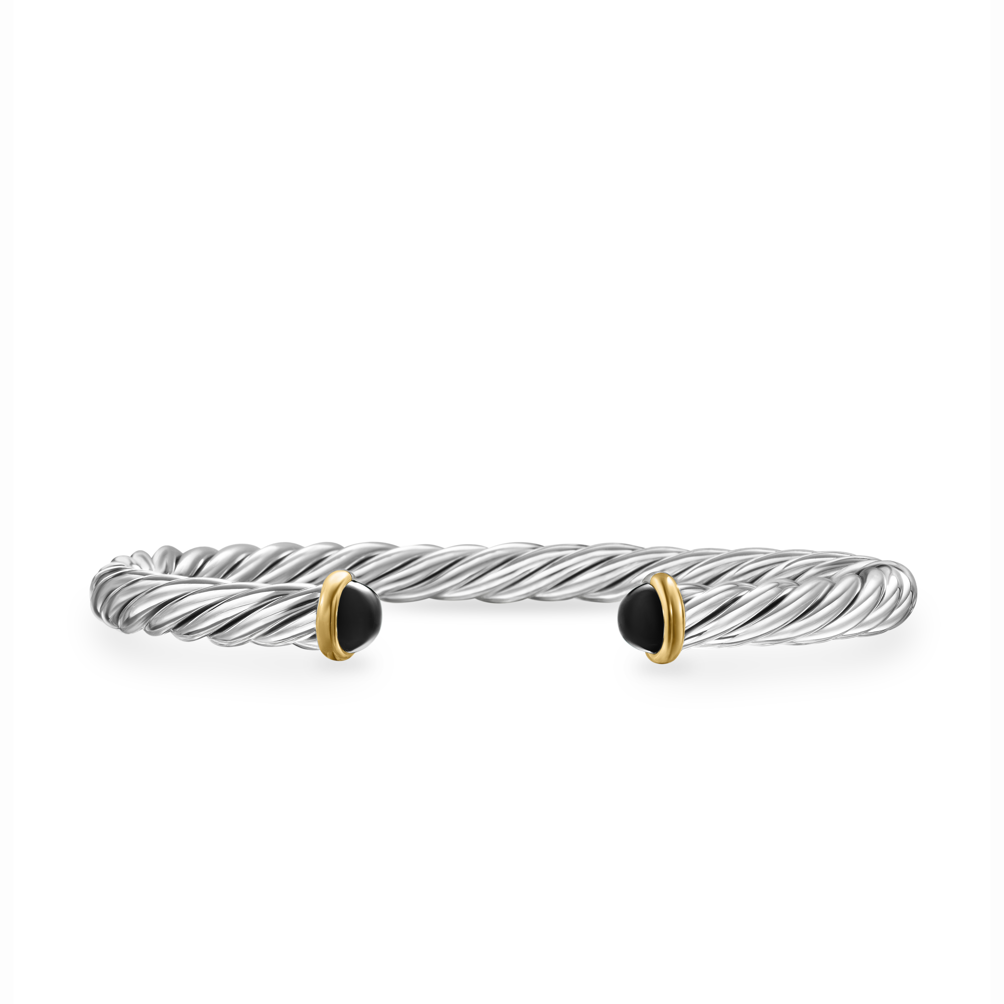 Cable Cuff Bracelet in Sterling Silver with 14K Yellow Gold and Black Onyx, 6mm Cable Cuff Bracelet in Sterling Silver with 14K Yellow Gold and Black Onyx, 6mm
