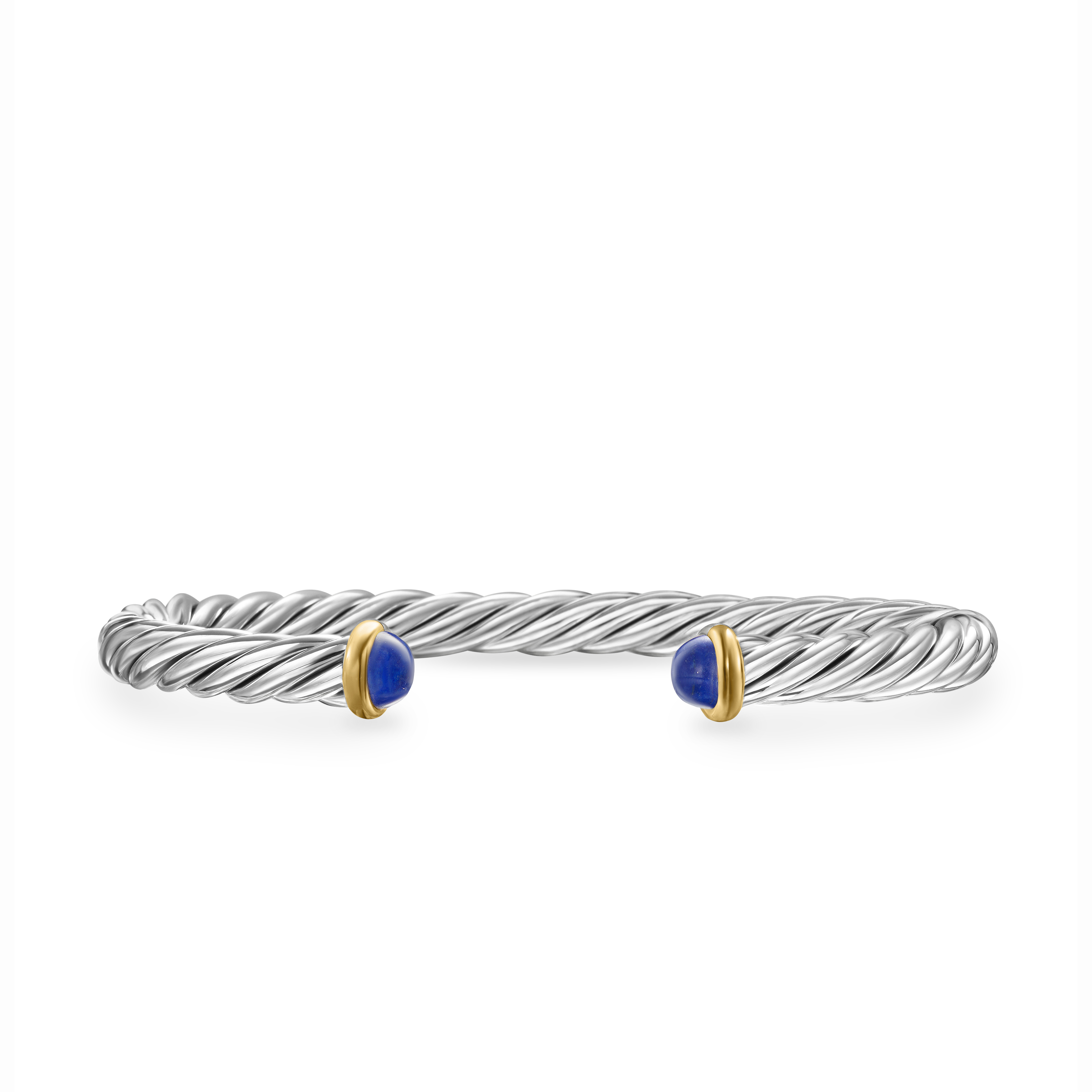 Cable Cuff Bracelet in Sterling Silver with 14K Yellow Gold and Lapis, 6mm Cable Cuff Bracelet in Sterling Silver with 14K Yellow Gold and Lapis, 6mm