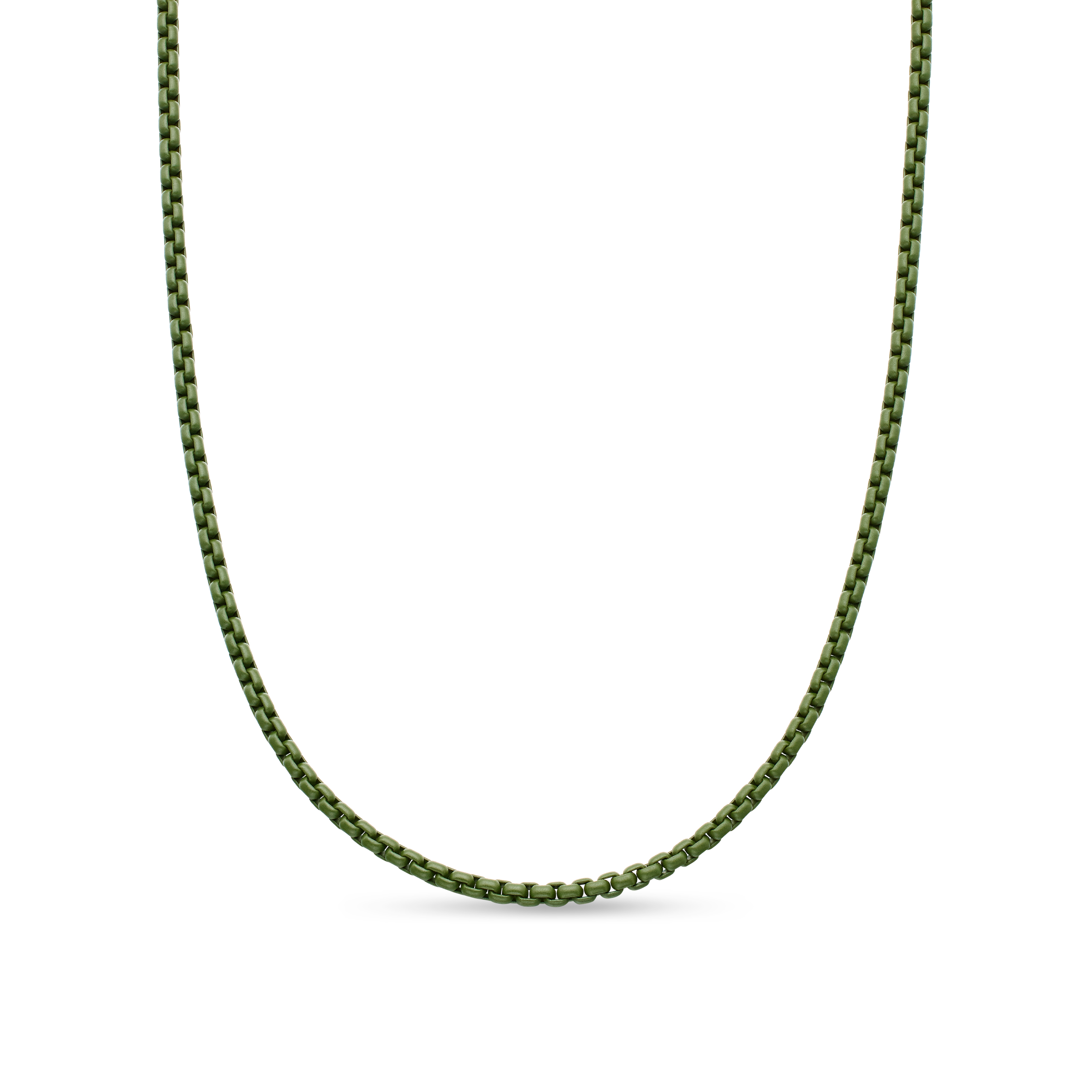 Box Chain Necklace in Sterling Silver with Green Stainless Steel, 2.7mm
