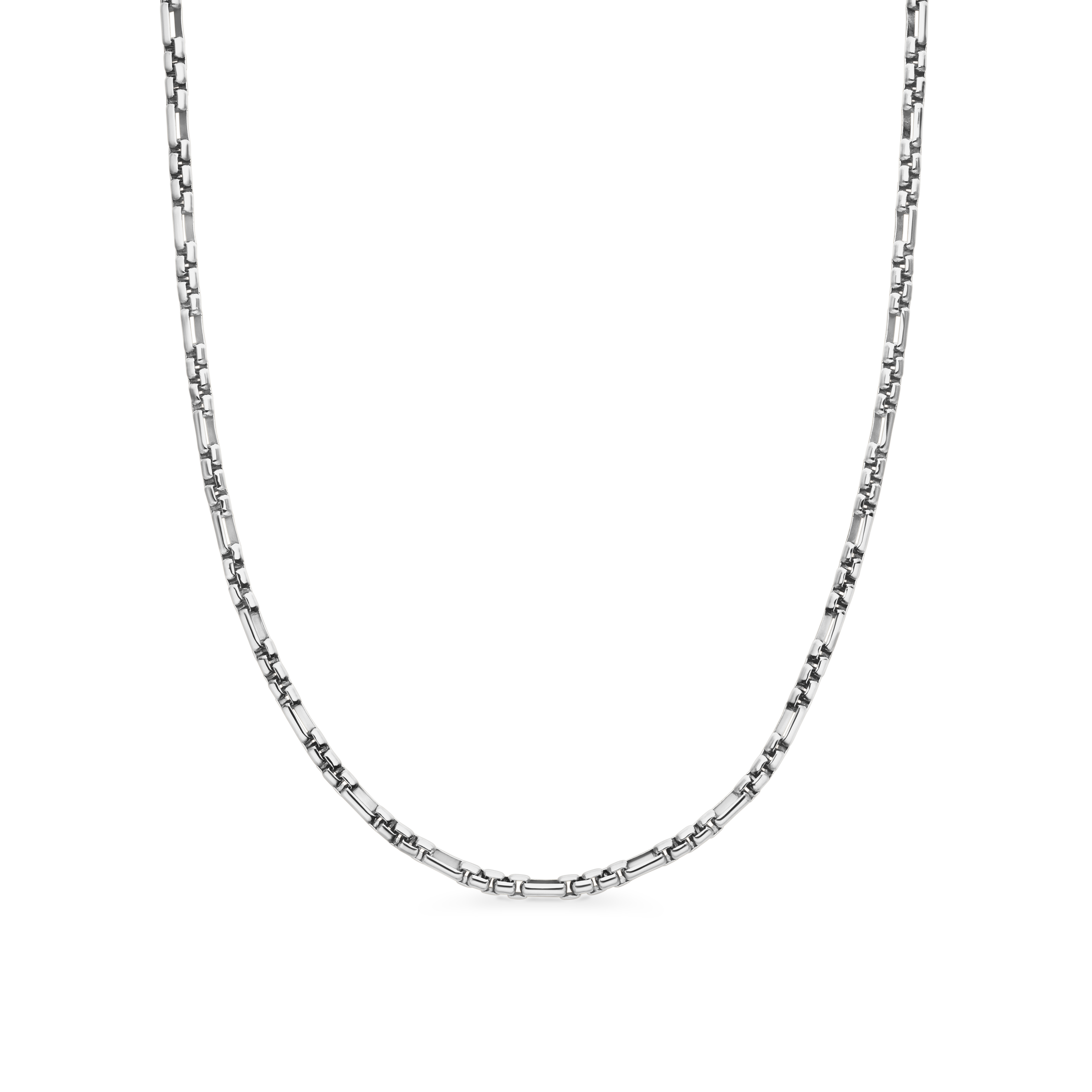 Open Station Box Chain Necklace in Sterling Silver, 3mm Open Station Box Chain Necklace in Sterling Silver, 3mm