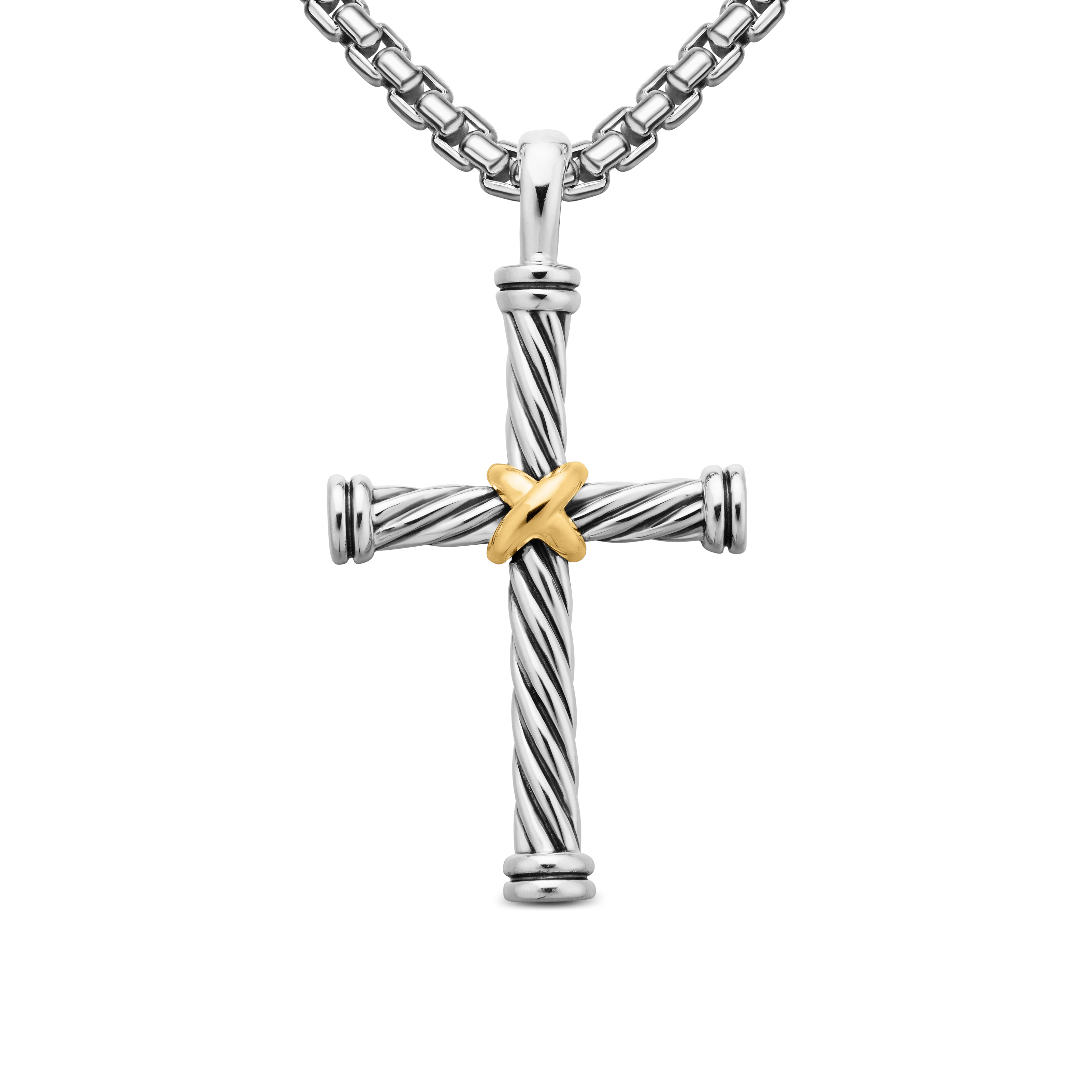 Cable Cross Pendant in Sterling Silver with 18K Yellow Gold, 35mm Cable Cross Pendant in Sterling Silver with 18K Yellow Gold, 35mm
