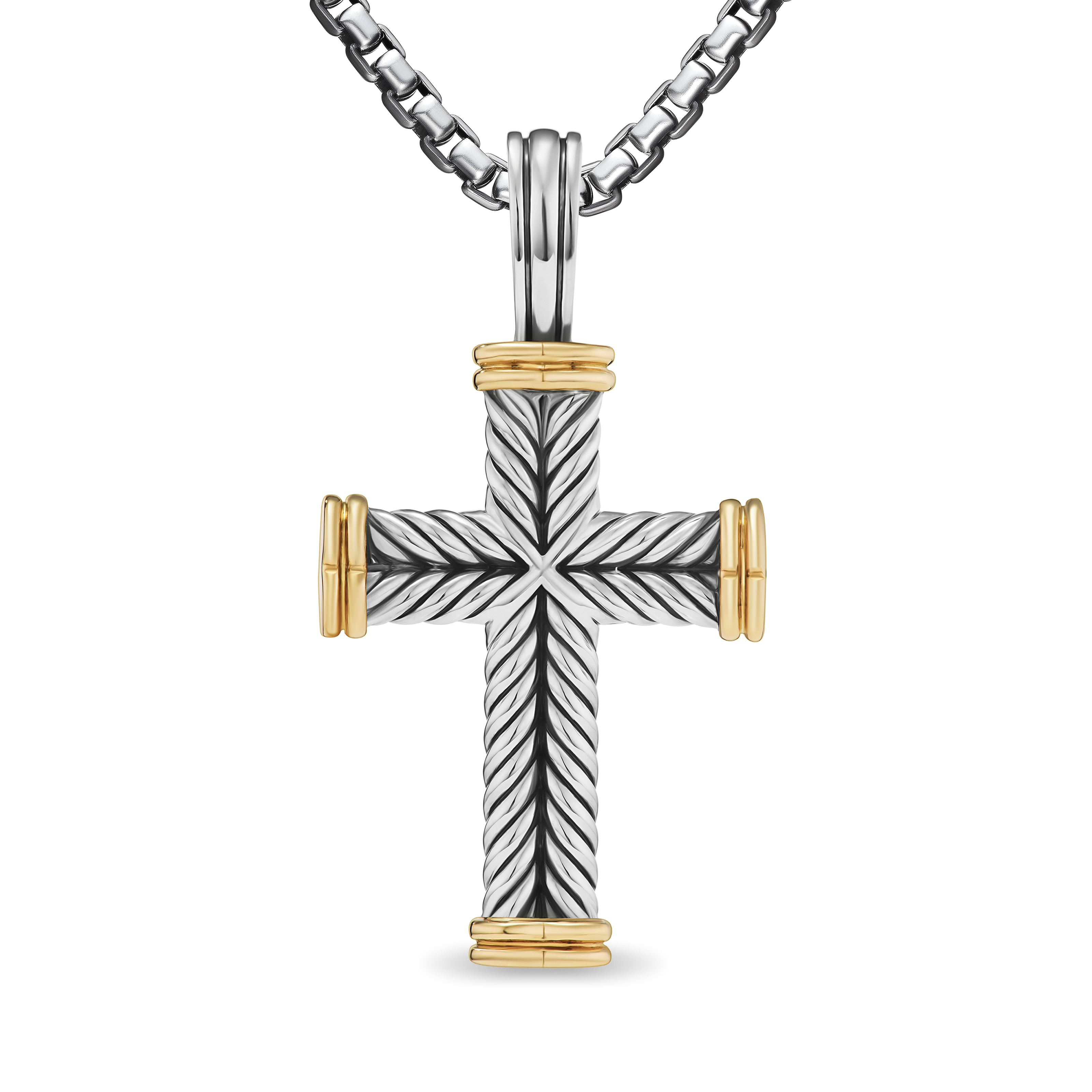 Chevron Cross Pendant in Sterling Silver with 18K Yellow Gold, 33mm Chevron Cross Pendant in Sterling Silver with 18K Yellow Gold, 33mm